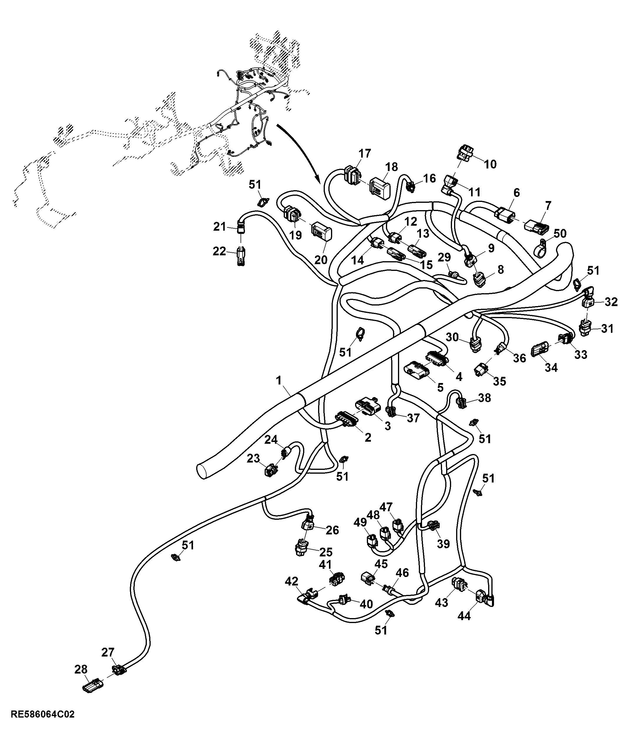 Chassis Wiring Harness, MFWD W/ AutoTrac™, T2 Engine (2/3)