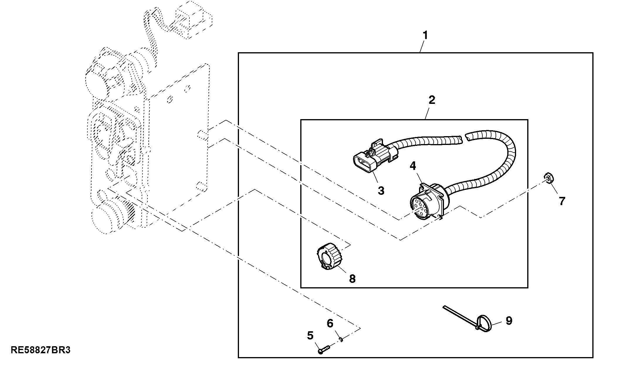 Electrical Connector Assembly, 9 Pin Implement, Attachment