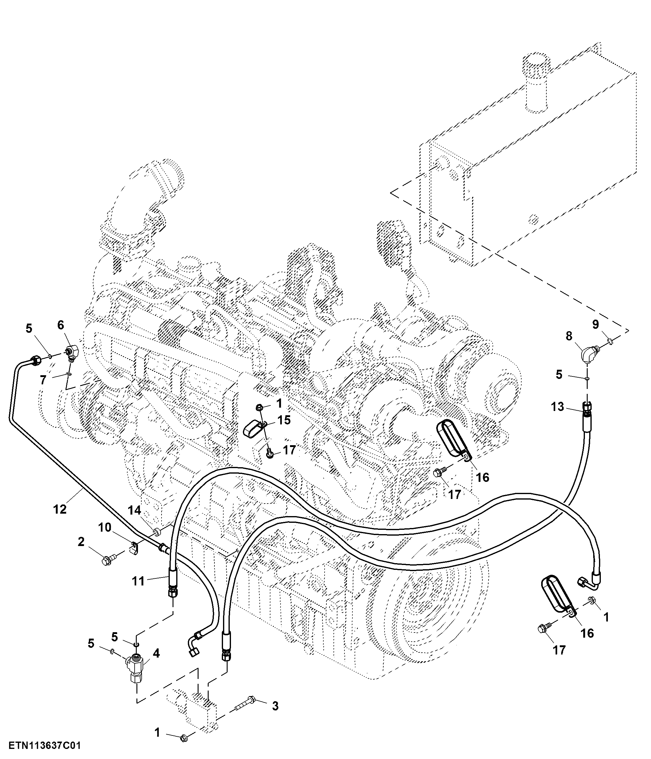 Variable Speed Engine Fan Hydraulic Hoses, 4WD