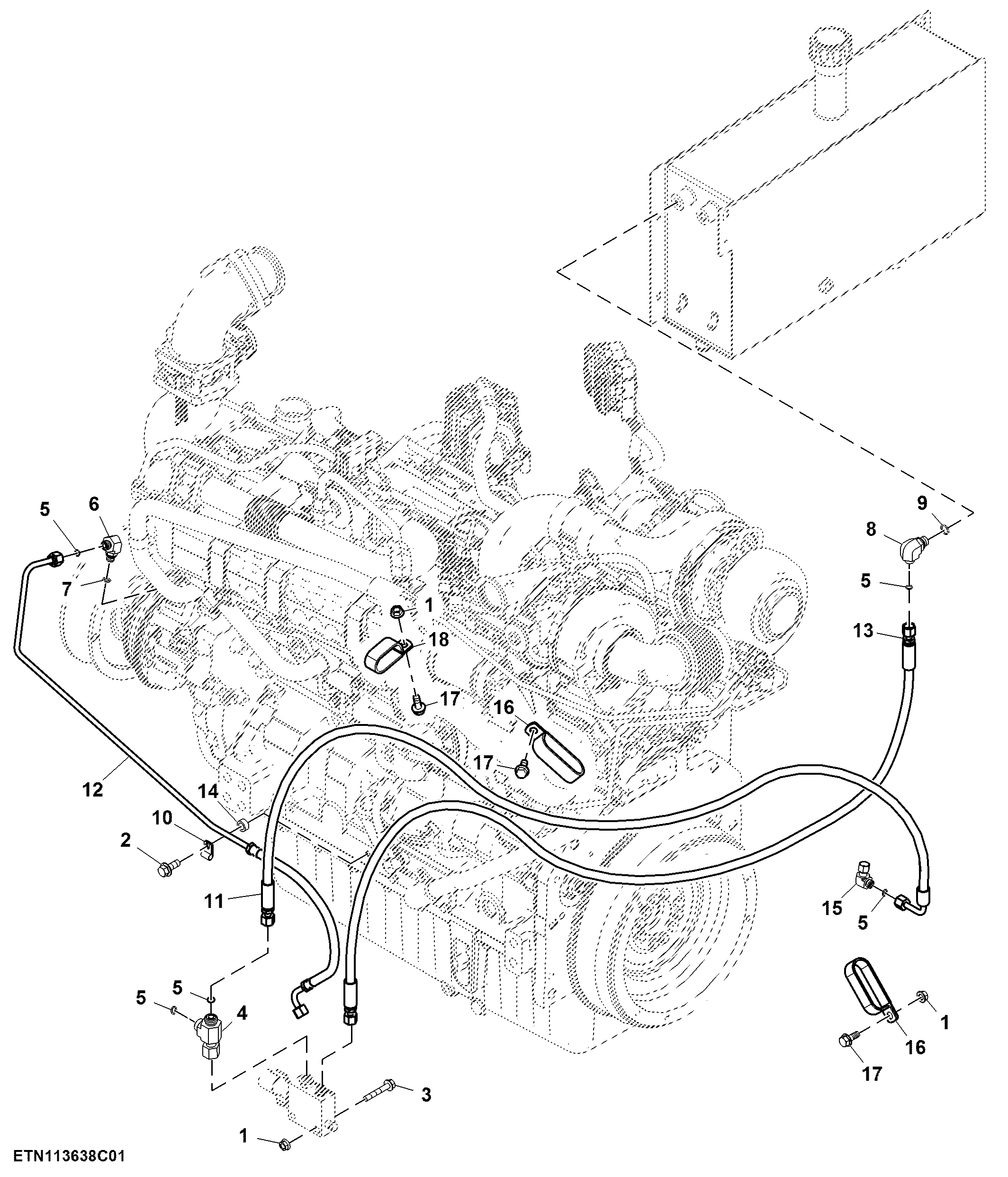 Variable Speed Engine Fan Hydraulic Hoses, 2WD