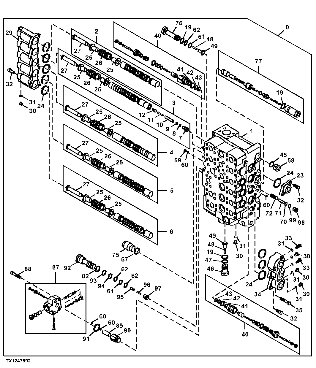 Control Valve Body and Spools, 5 Spool Side