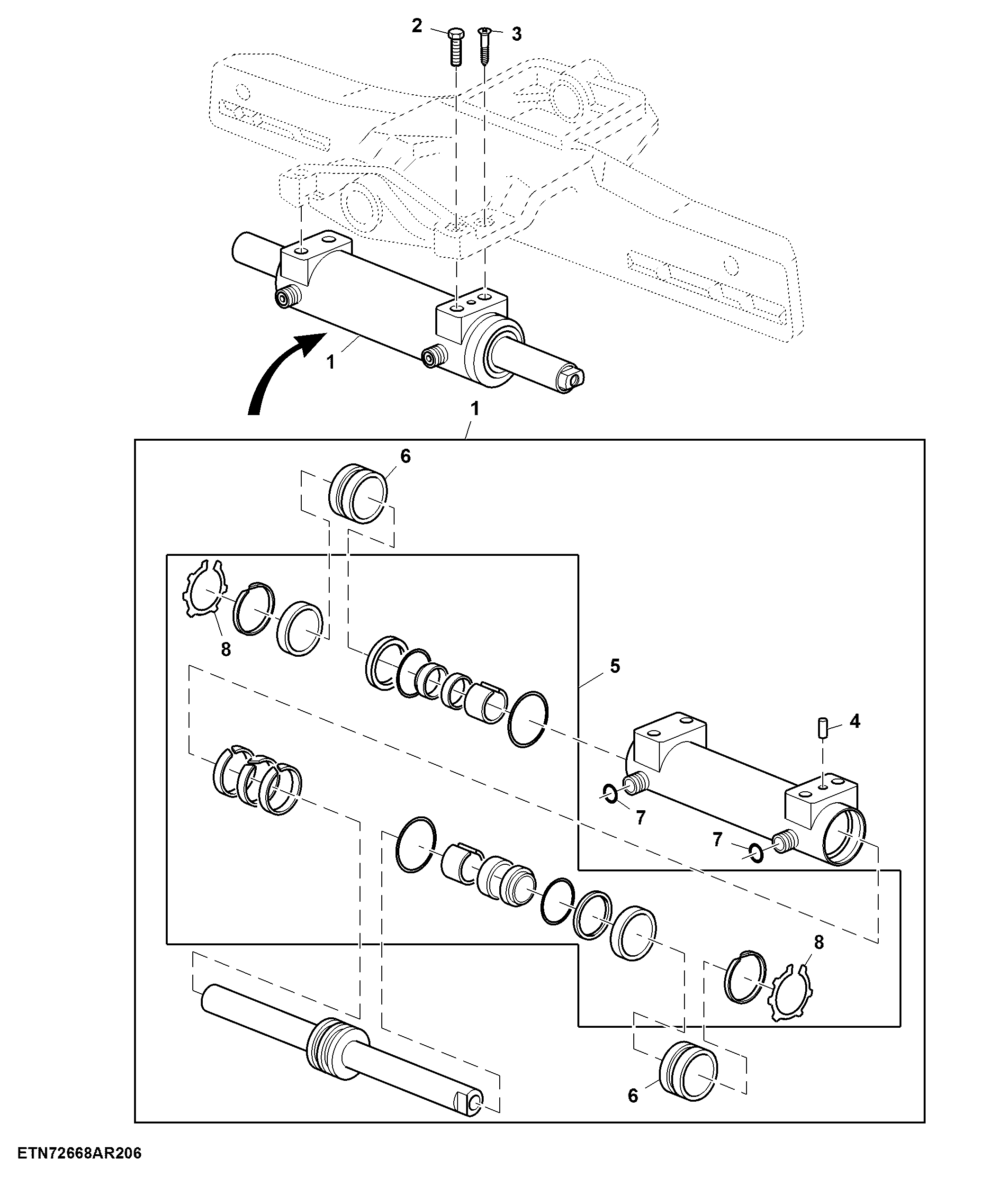 Steering Cylinder, 2WD Front Axle, W/O Track Extension