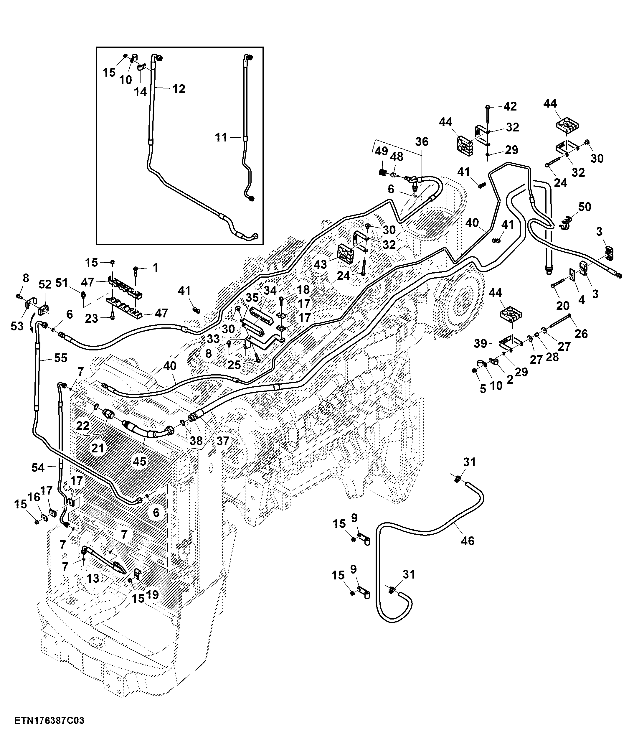 HVAC Lines, 1300 MFWD / ILS™, W/ Ether Aid, W/O EGR Cooler Lines, T3 Engine (2/2)