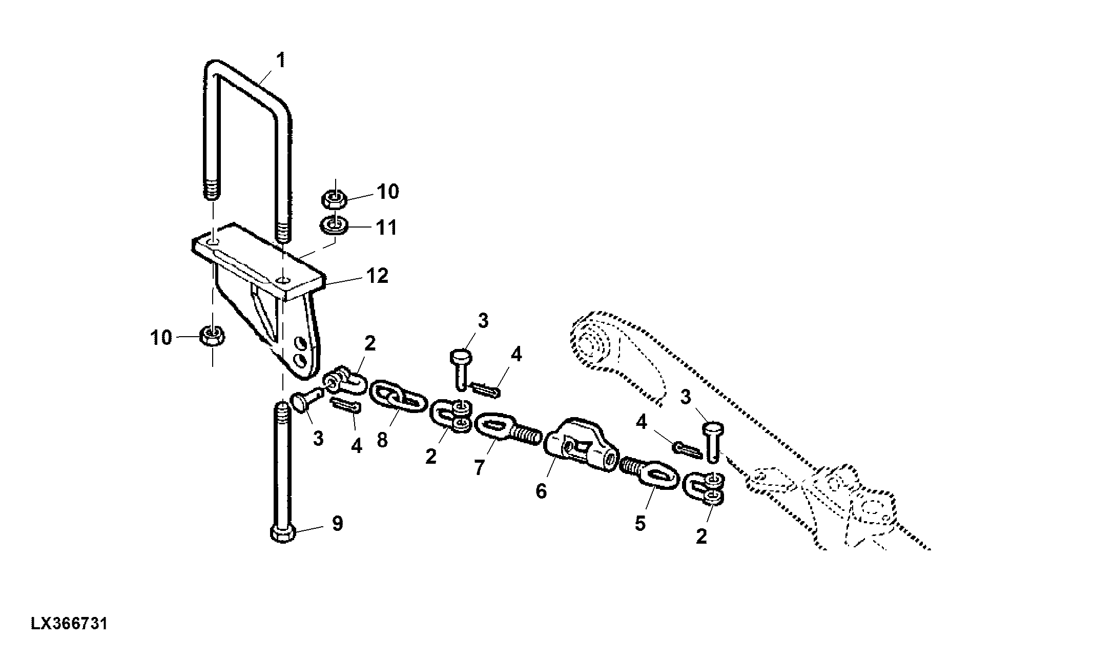 STABILISER CHAIN (WITH TELESCOPIC AND HOOK-TYPE DRAFT LINKS)
