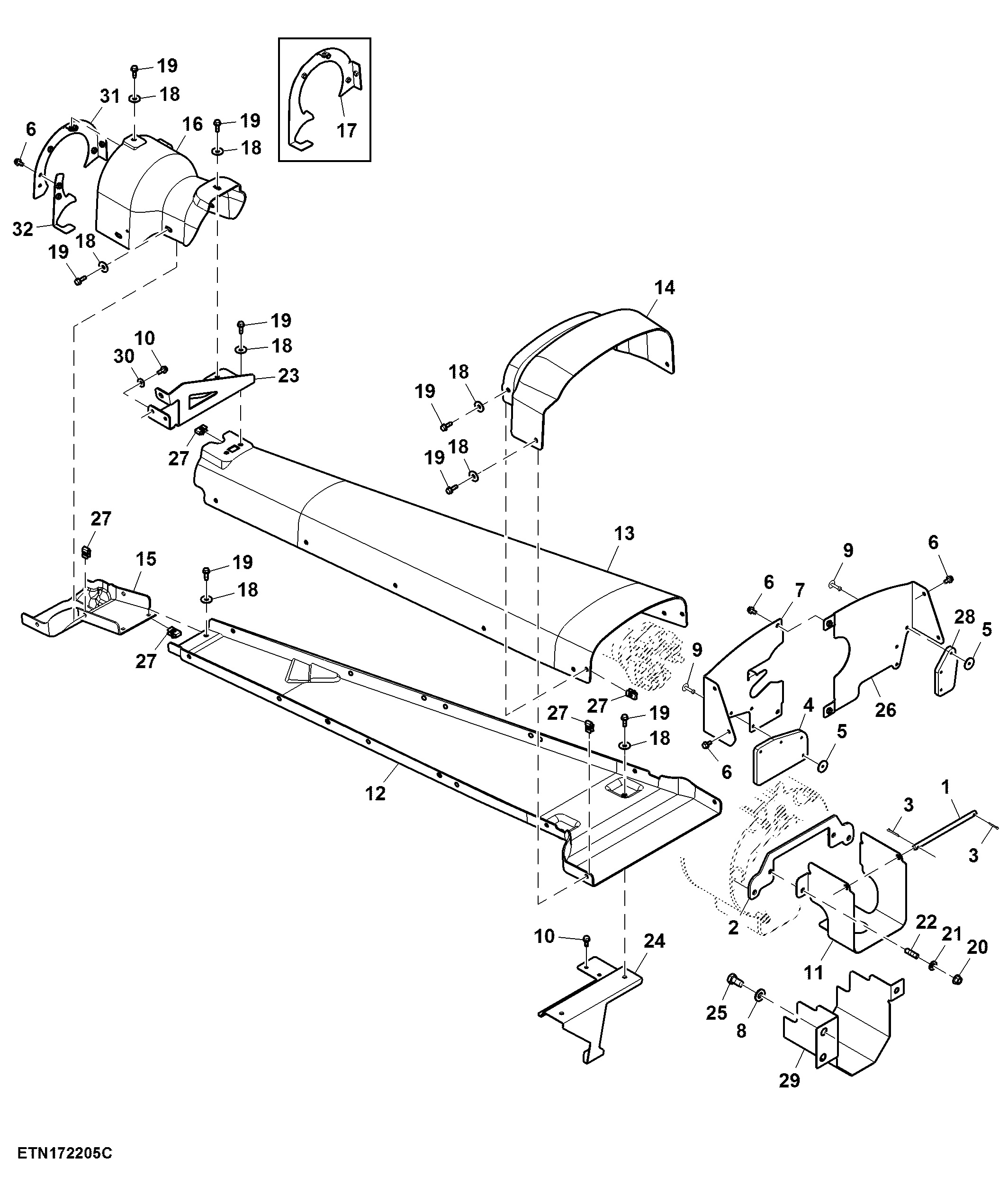 Shield, Rear PTO Type 3, W/O Hitch (801461 - )
