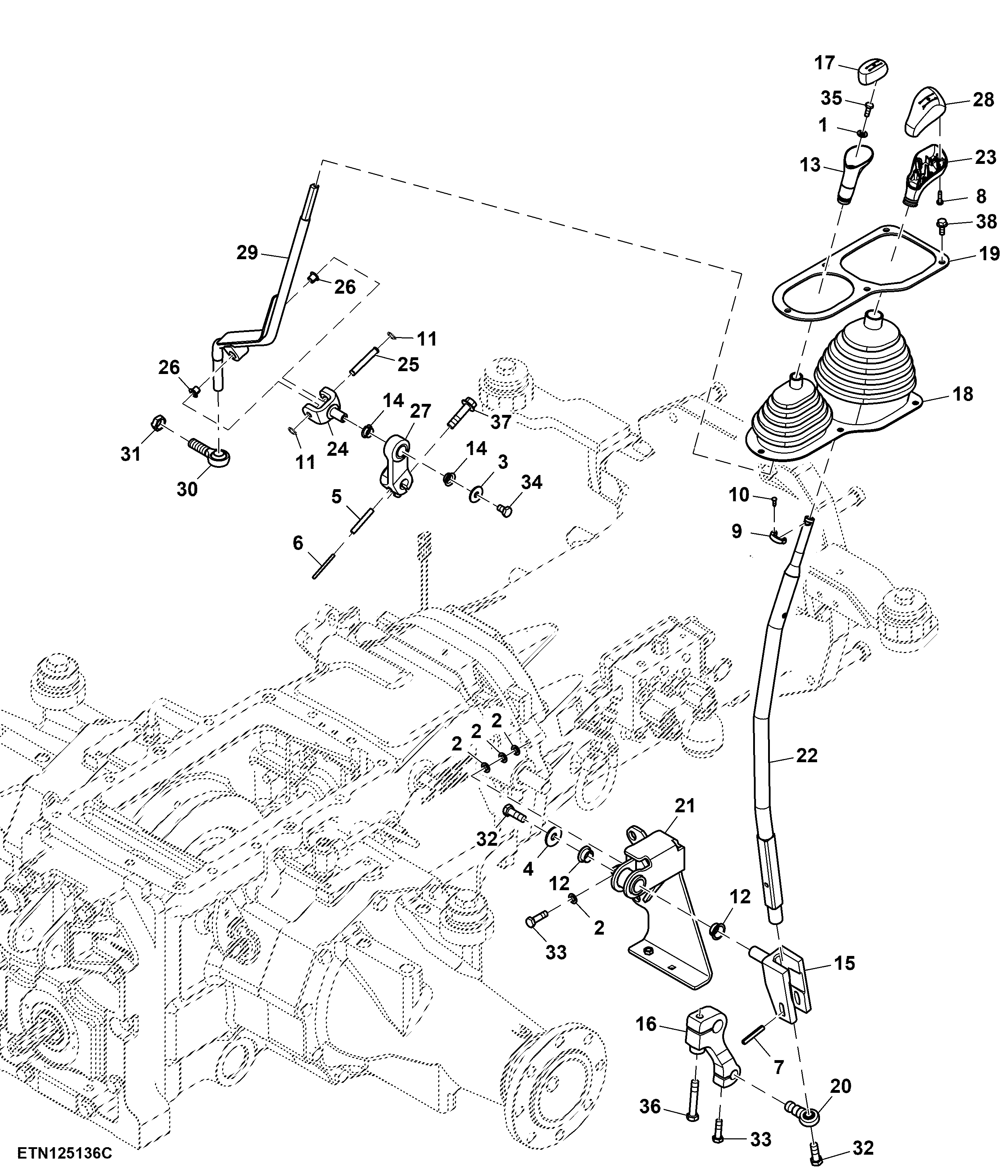 Gear Shift and Range Shift Lever, 12X4, Cab