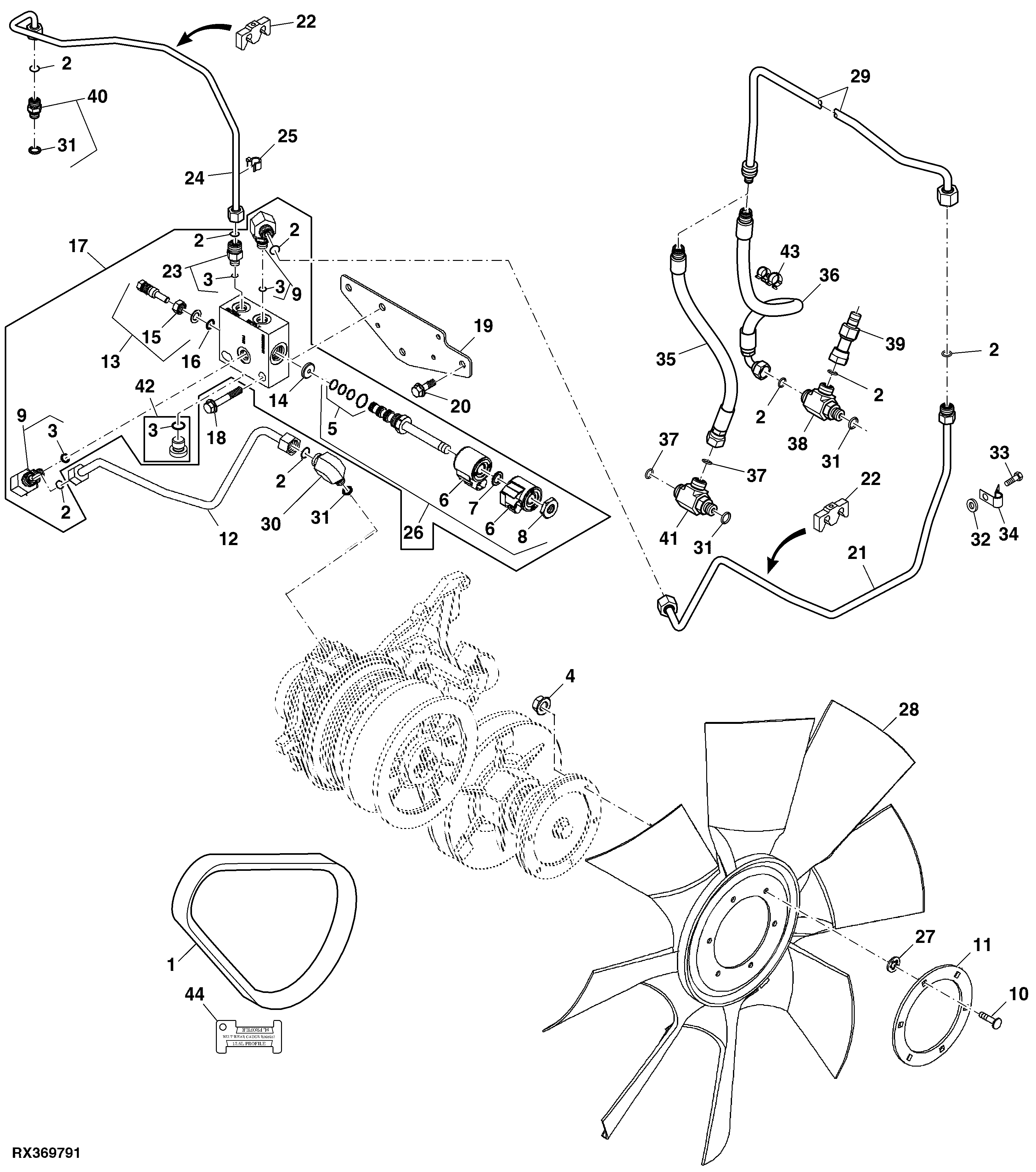 Control Valve and Lines, Variable Speed, 9.0 L Engine (2/2)