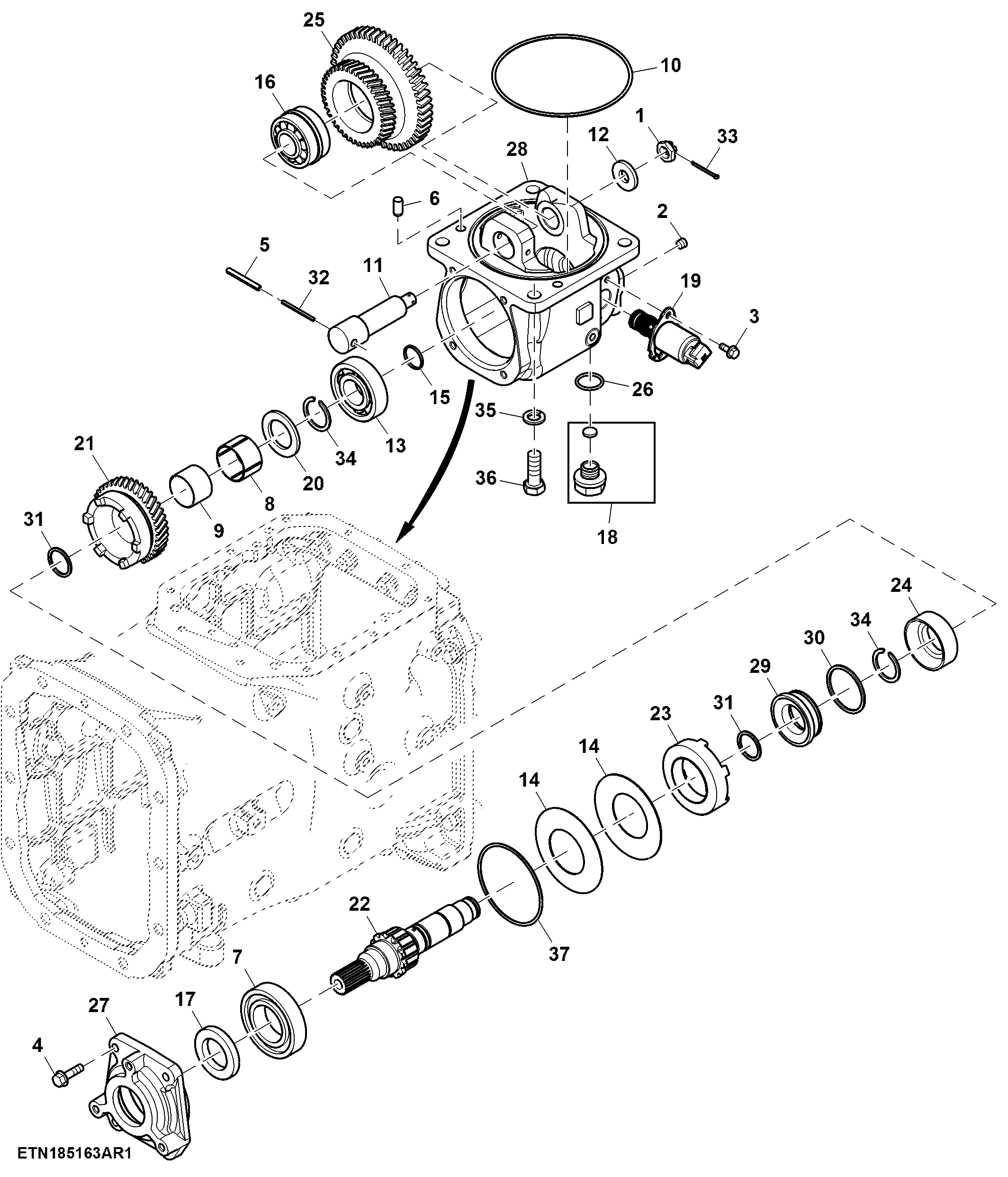 Gear Case, MFWD Drop Box, Electro-Hydraulic