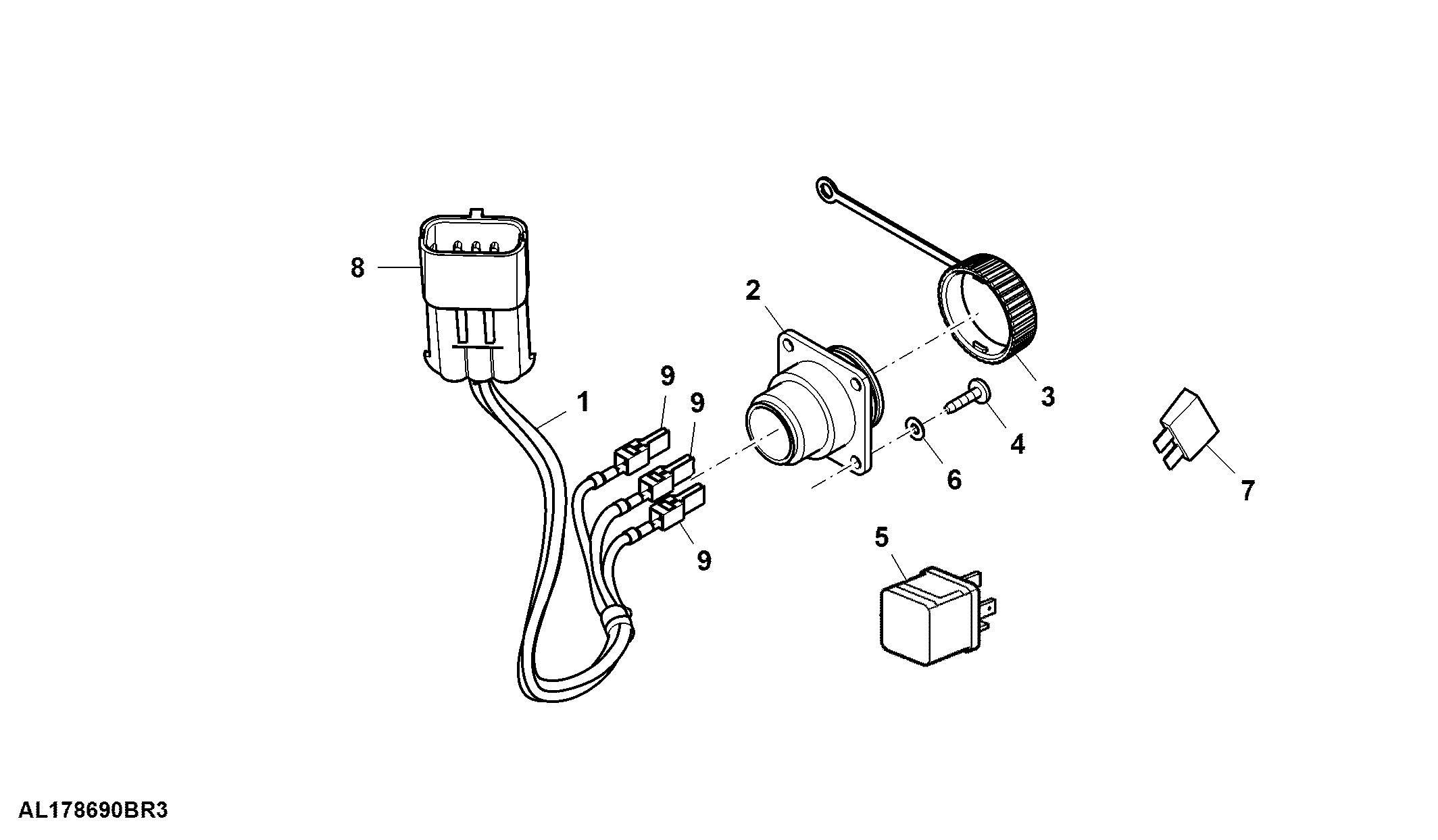 3-Terminal Power Outlet Socket / Wiring Harness