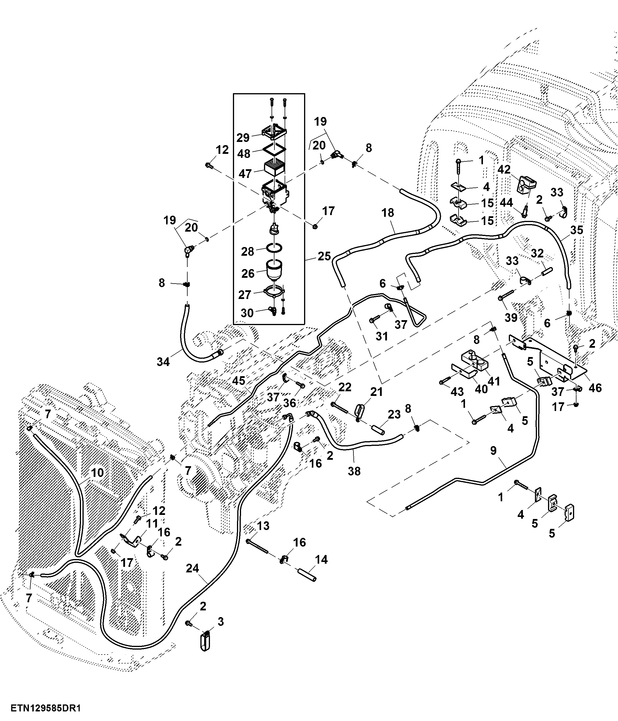 Fuel Line, W/ Water Separator, 13.5 L, T2 Engine ( - 801460)