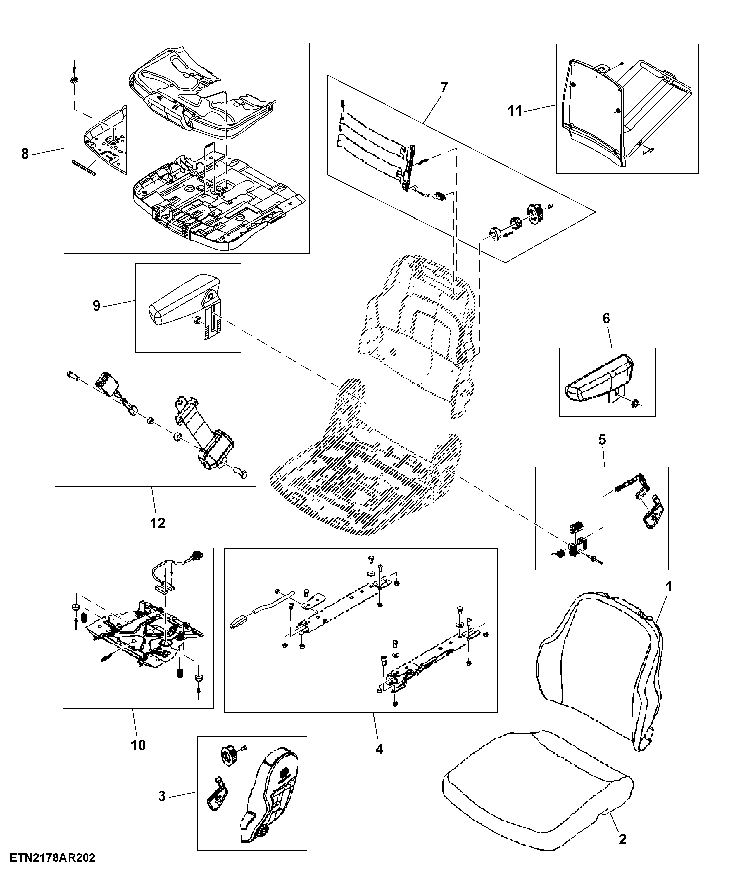 Operator's Seat Cushion, Armrest / Mountings, Cab