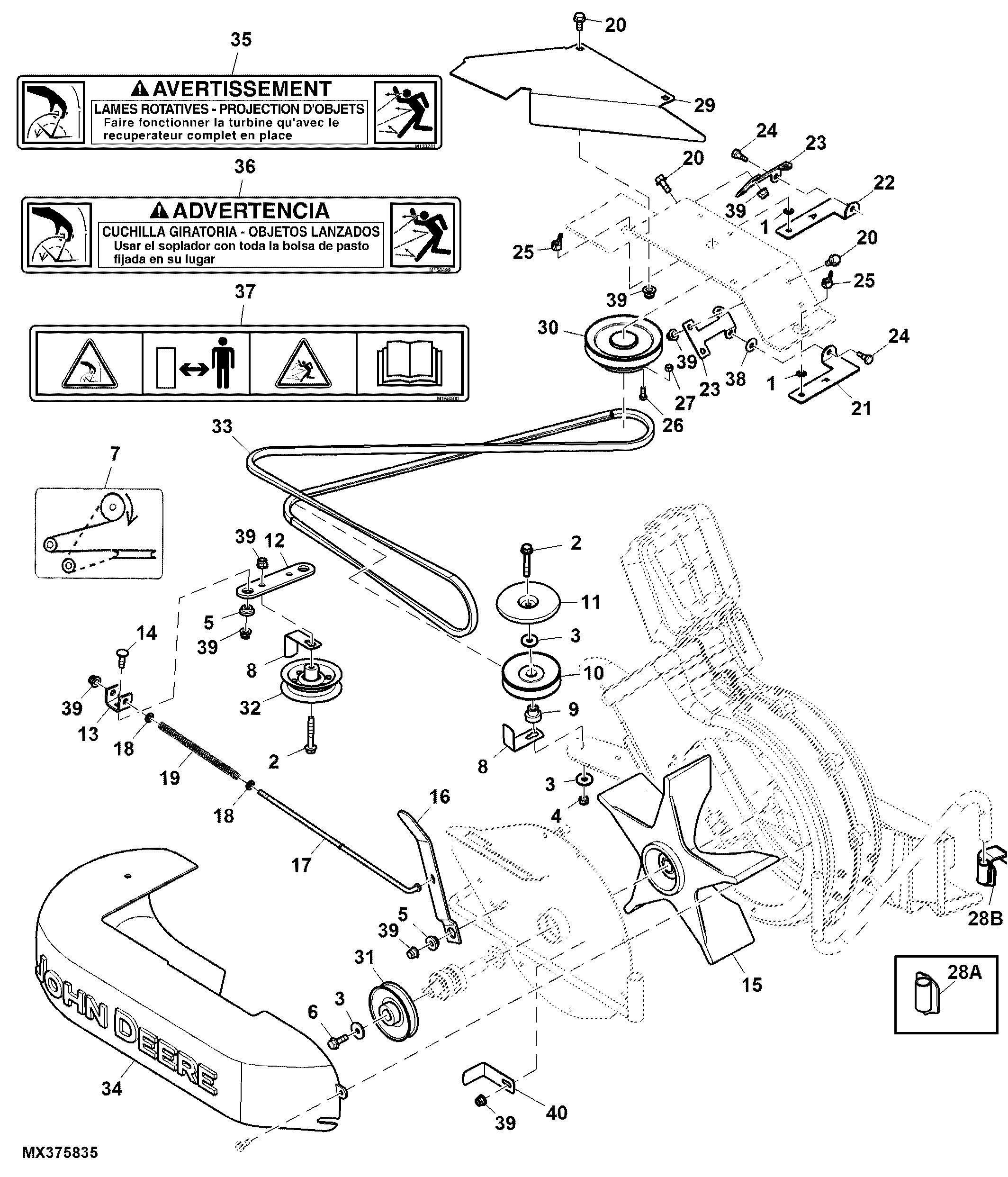 Jack sheave, Idlers and Belt, 60HC (030001 - 070000)