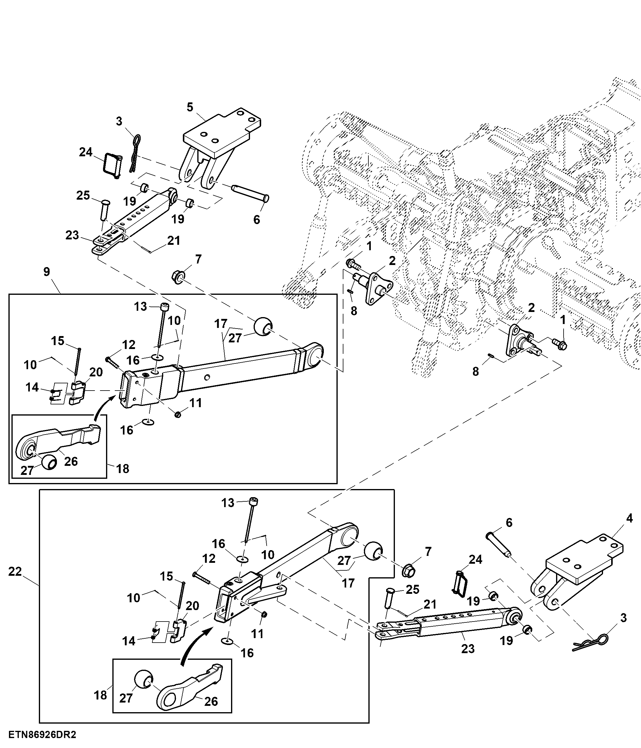 Three Point Linkage, W/ Telescopic Draft Link, OOS (1/2) ( - 108566)
