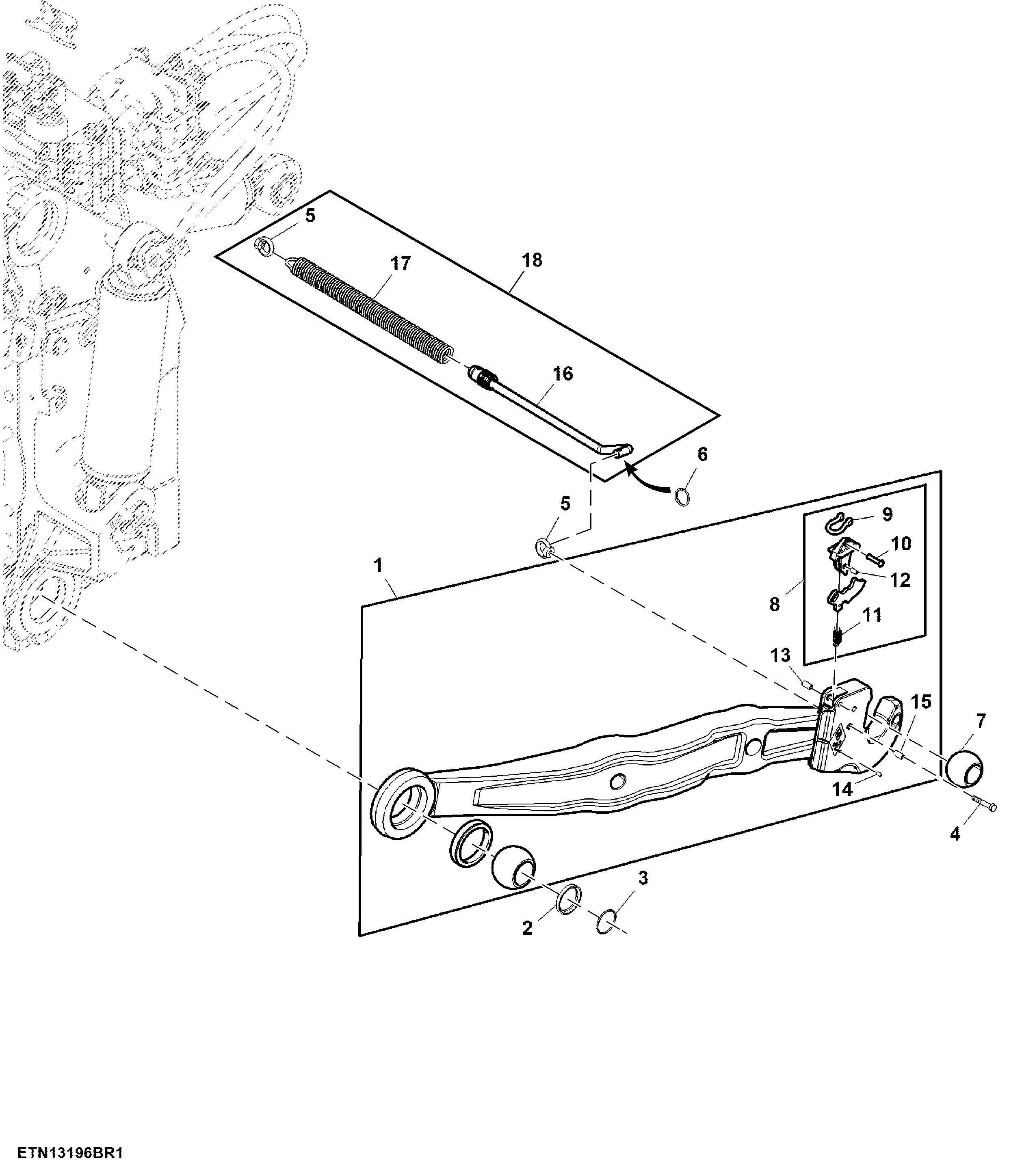 Draft Link, W/ Hook End, W/ Sway Blocks, Category 3/3N, LH Illustrated