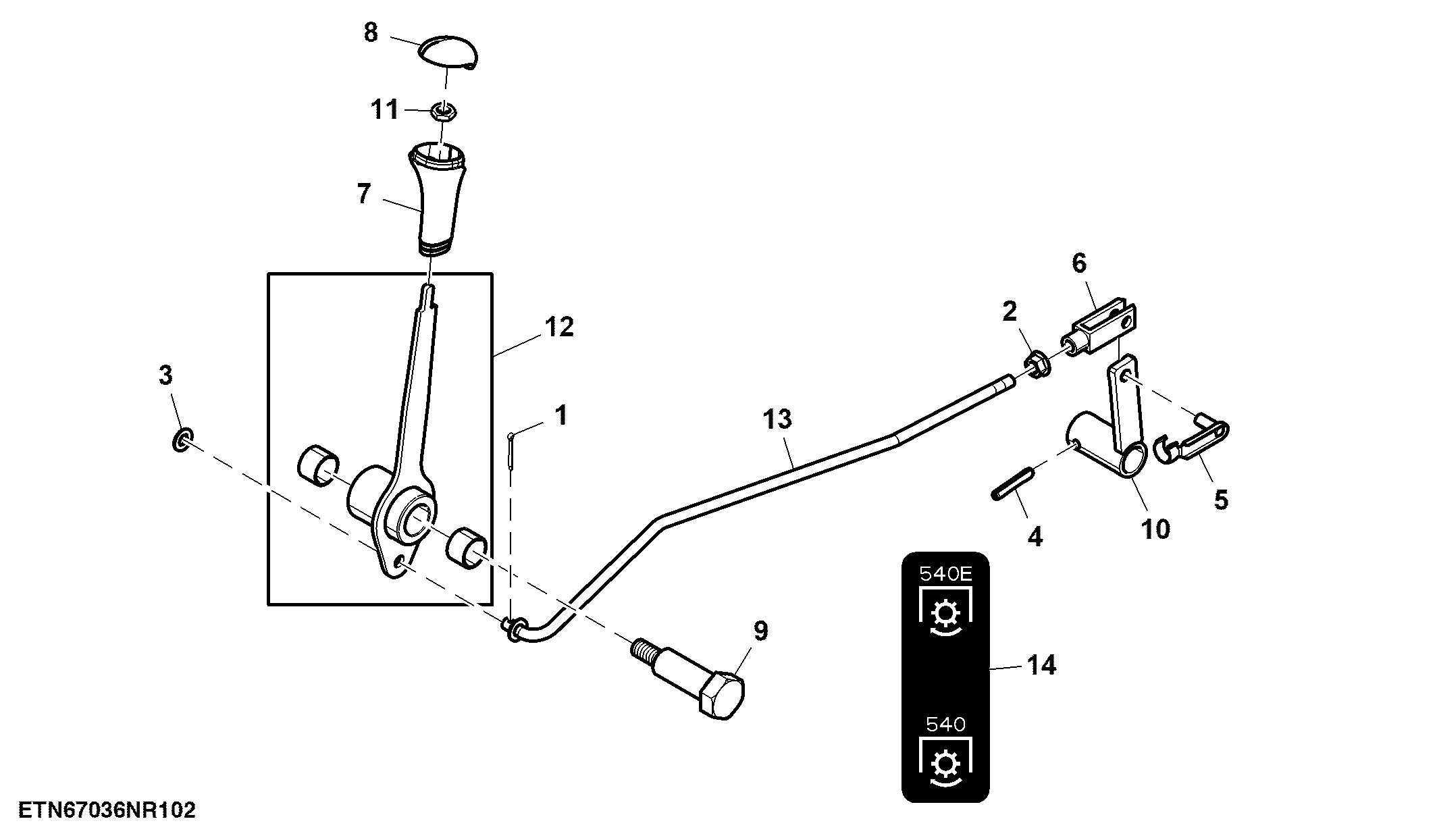 Control Lever, Dual Clutch, W/O PTO Reverser (2/2)