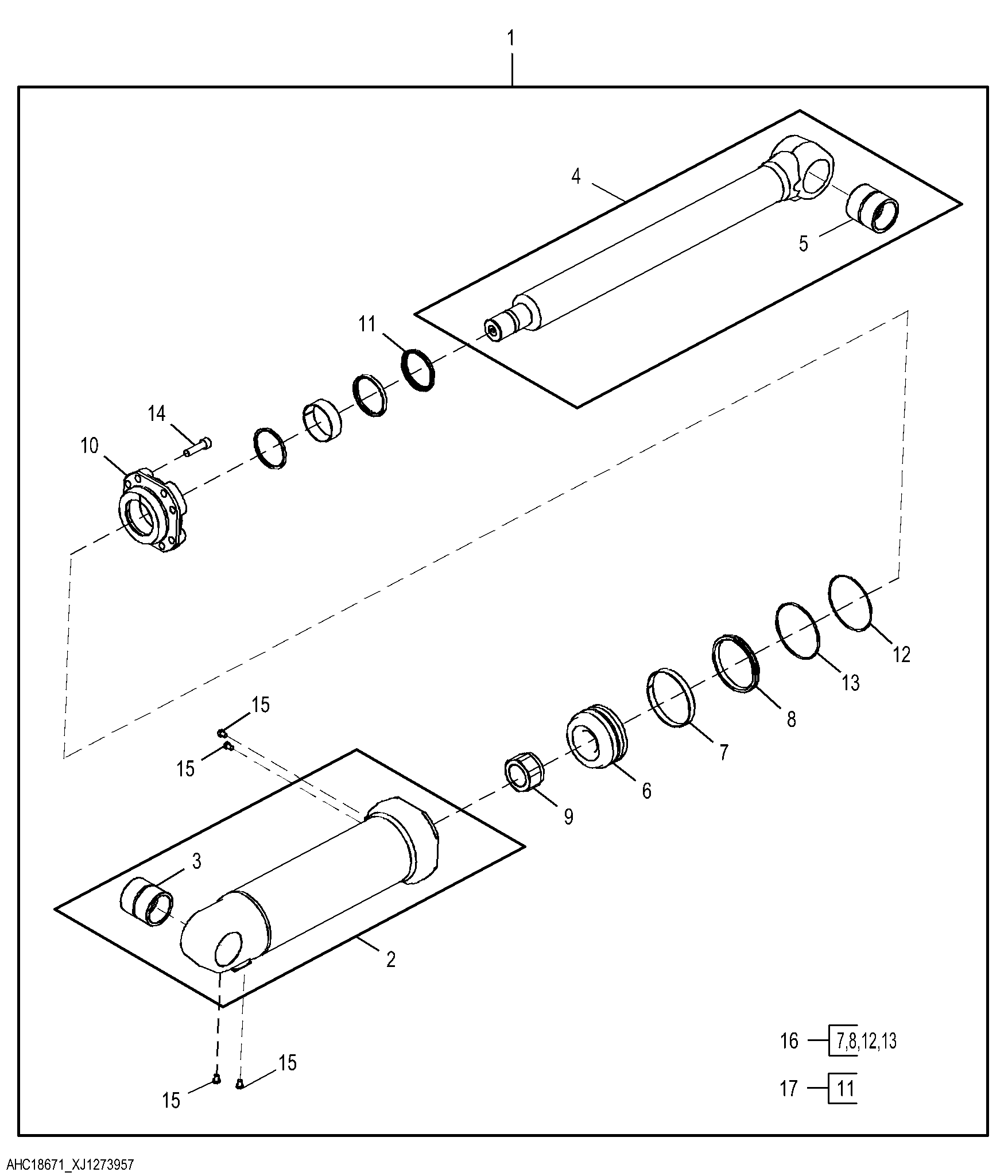 Right Bucket Cylinder Components, Pipe Handler