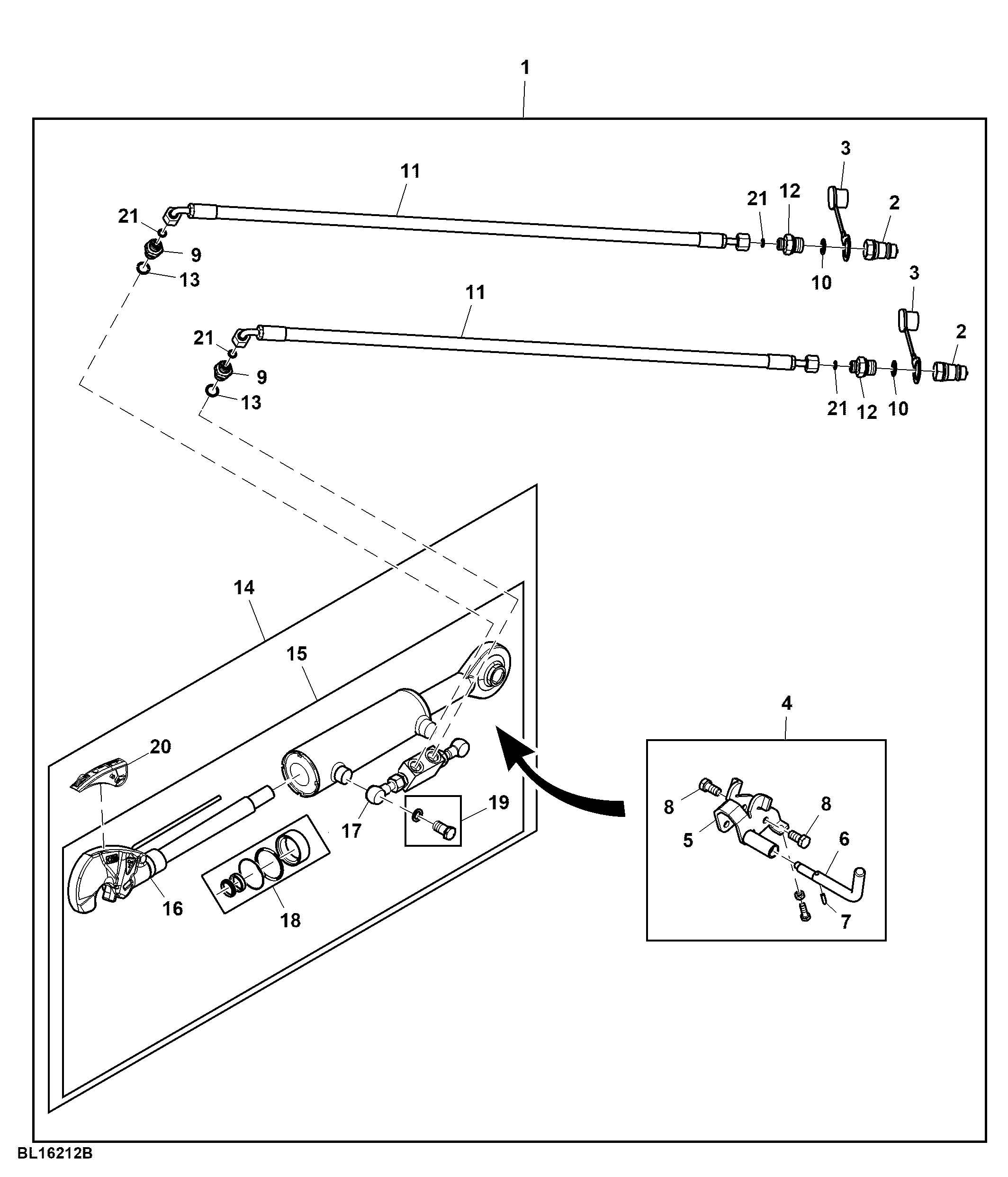 Hydraulic Center Link, Front Hitch, Category 2, Attachment