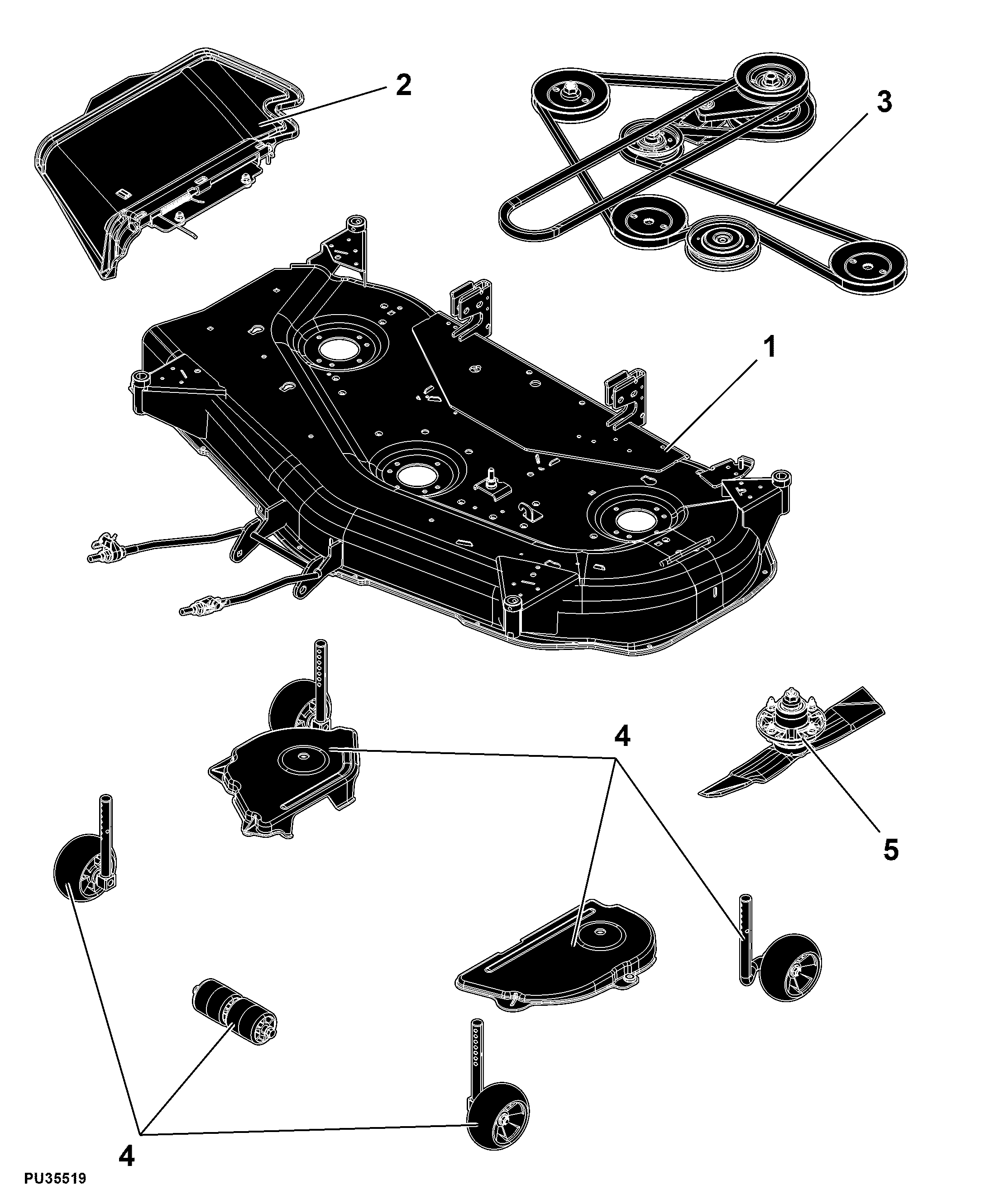 83 Mower Deck, 48X inch, Rotatable Anti-Scalp Wheels