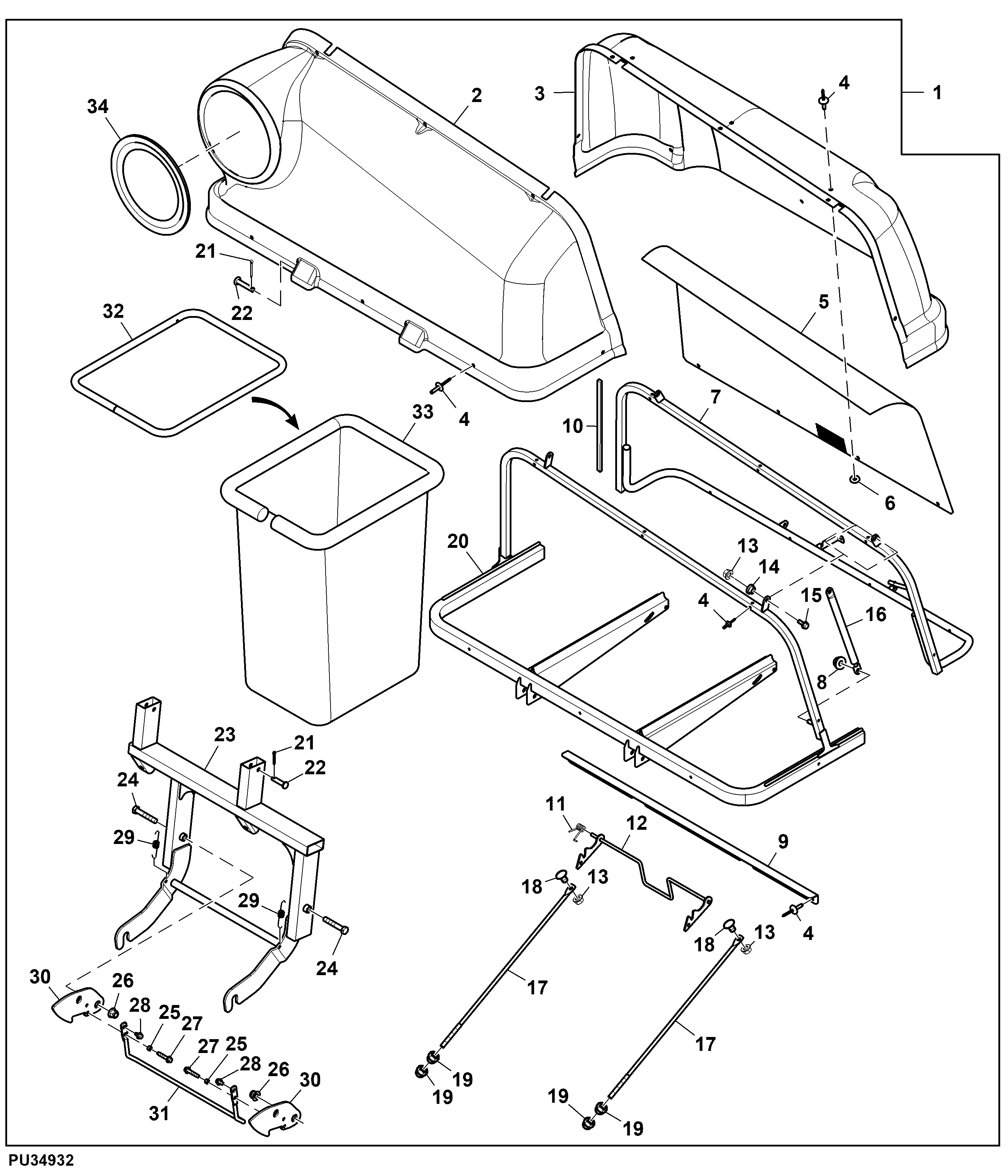 Material Collection System, 3 Bag, 14-bushel, Attachment