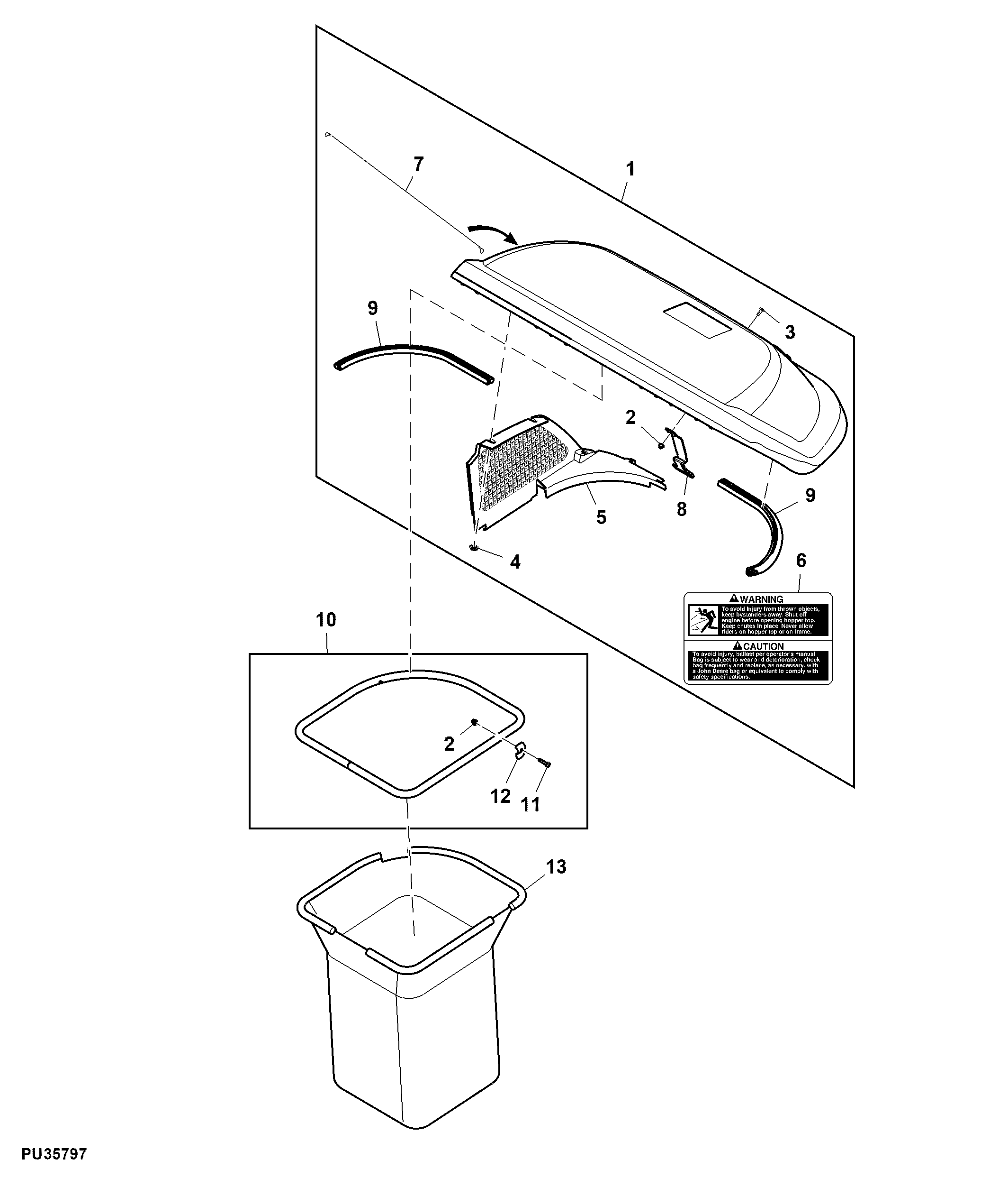 Hopper and Frame Kit, Material Collection System, 2-Bag, 7-bushel