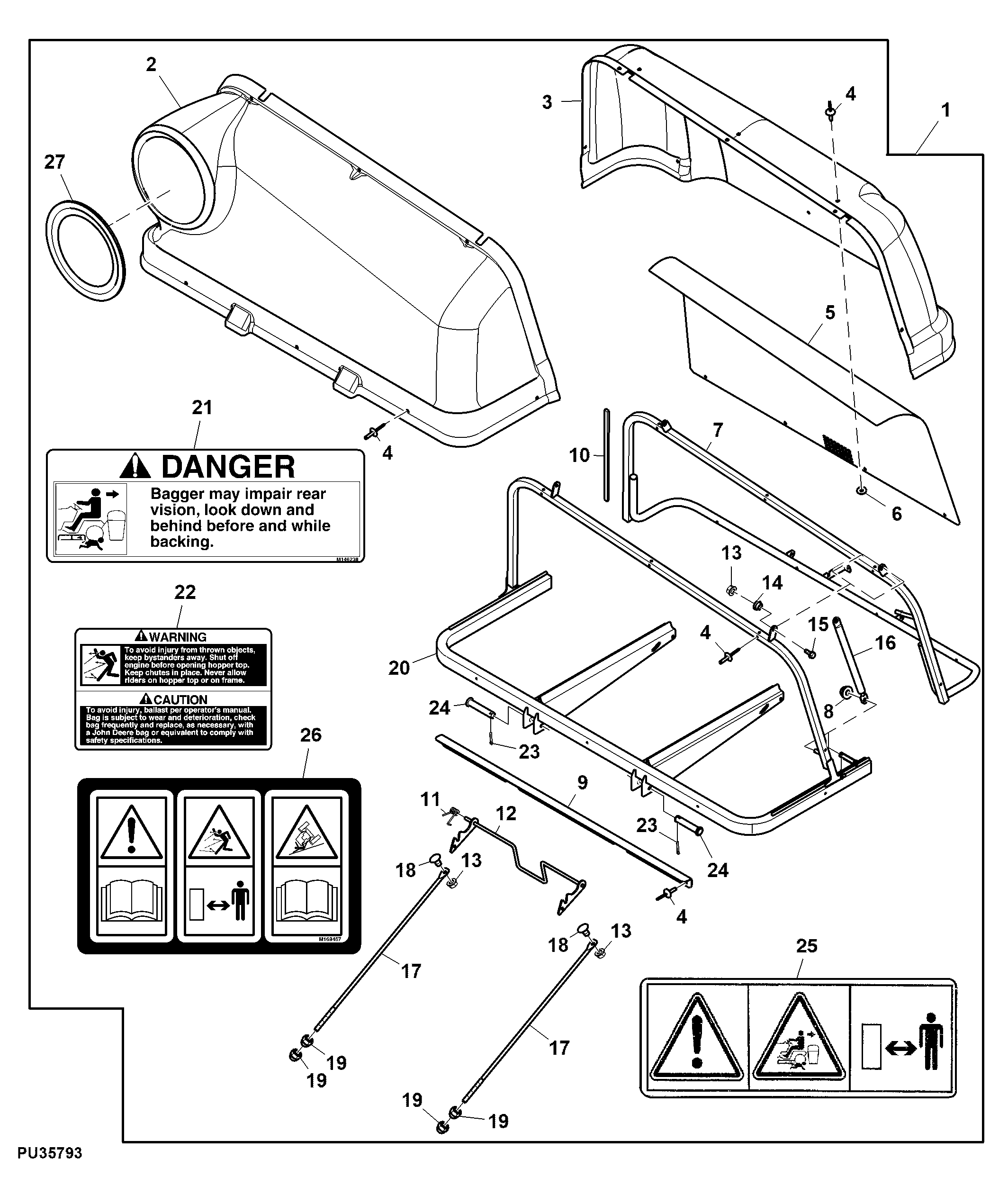 Material Collection System, 3-Bag, 14-bushel, Attachment (1/2)