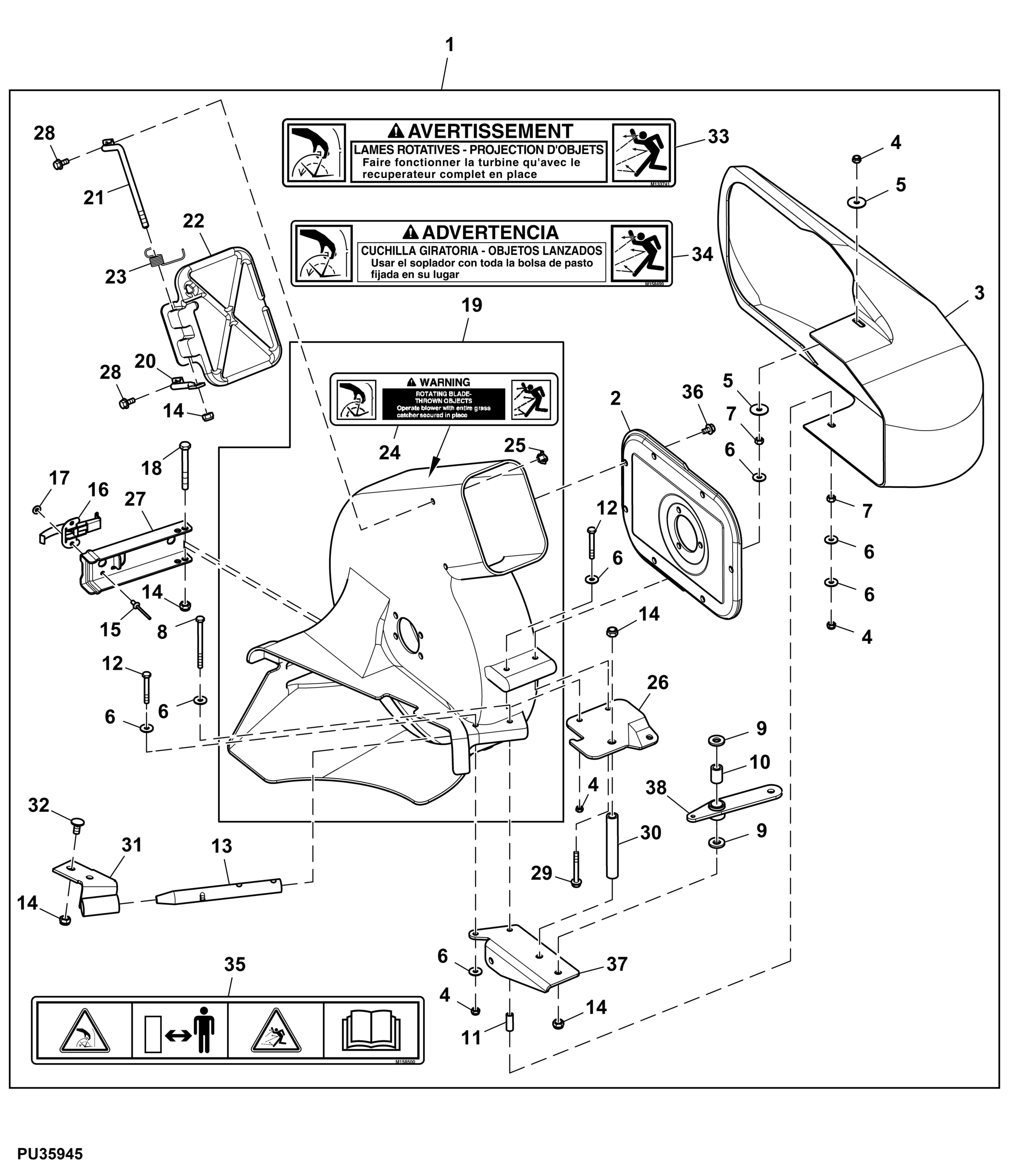 Material Collection System, 2 - Bag, 6.5 bushel, 54 inch, Attachment (4/6)