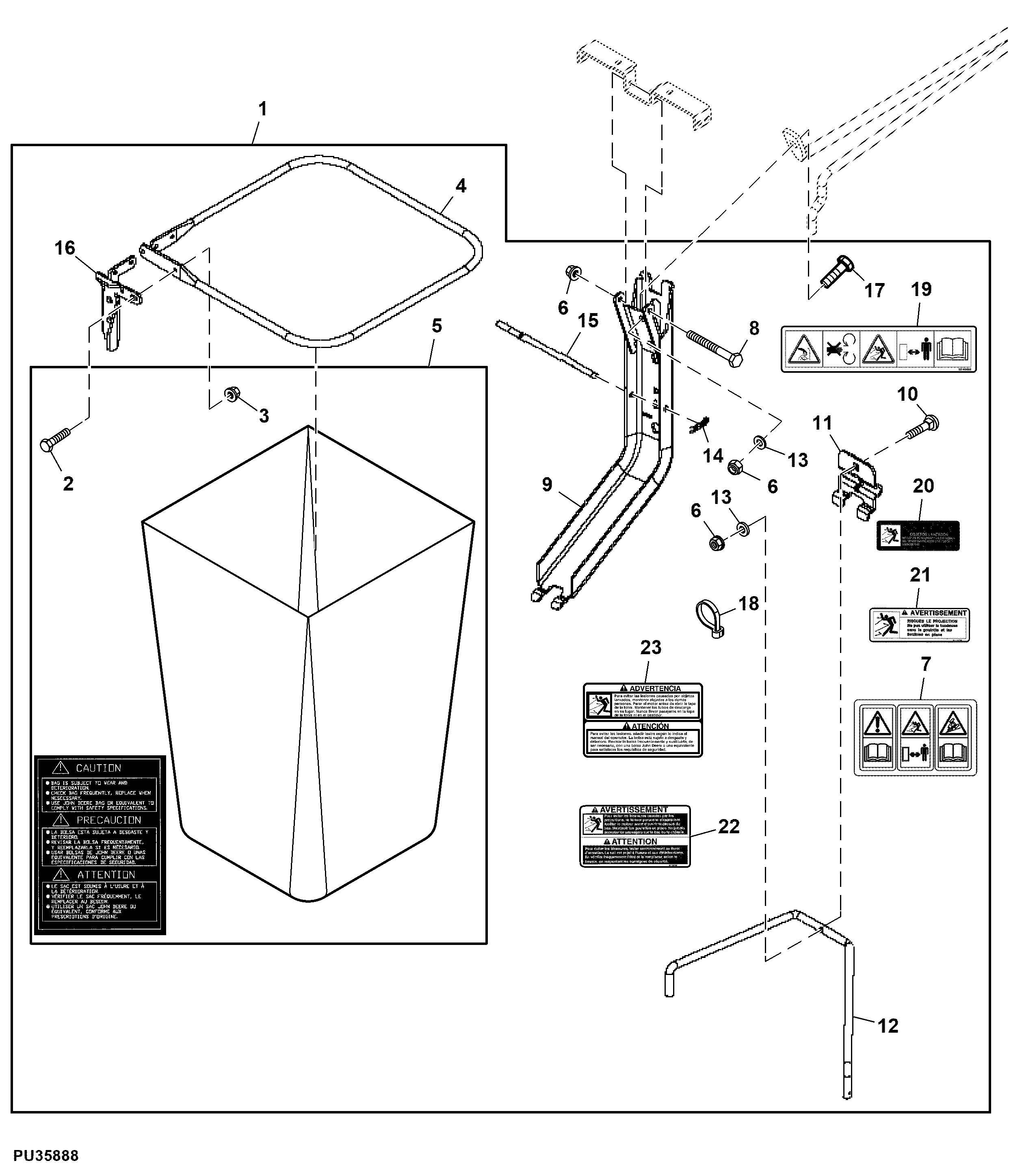 Material Collection System, 2 - Bag, 6.5 bushel, 42 inch, Attachment (3/3)