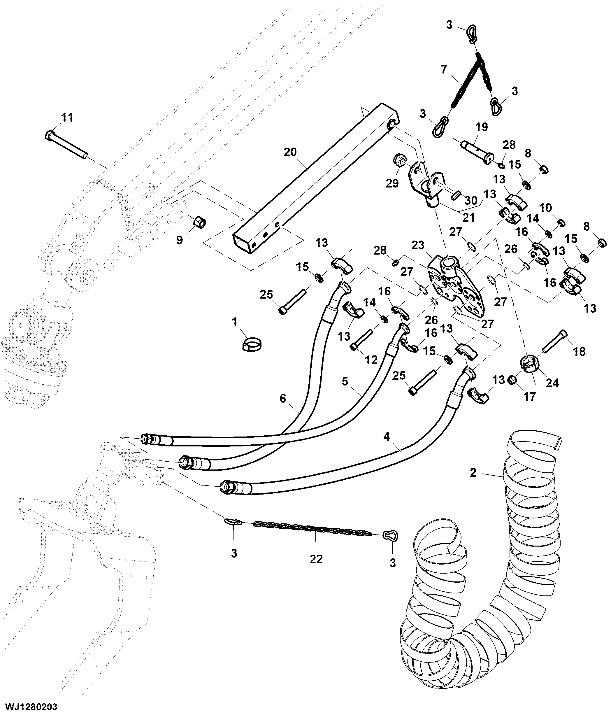 Hoses, Harvester Head, H414 W/ BBR, Through Junction Box
