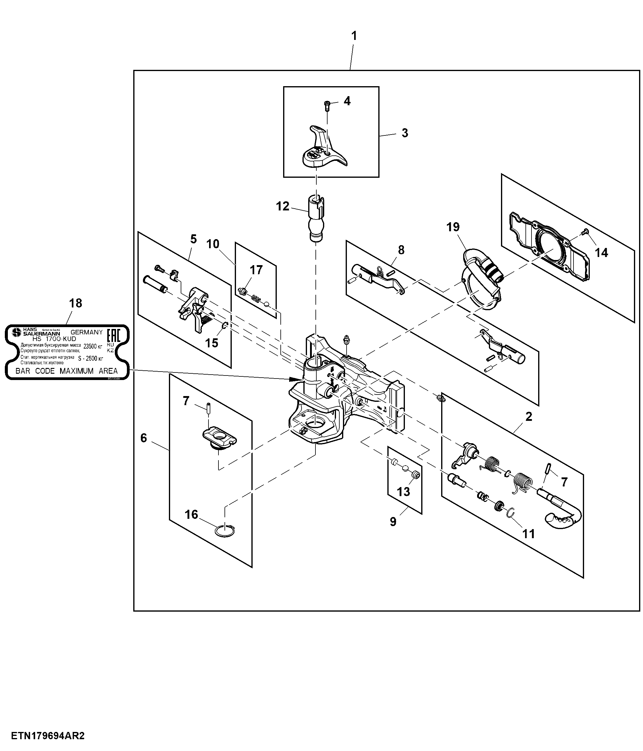 Wagon Hitch, Automatic, Height Adjustable (For EAEU)