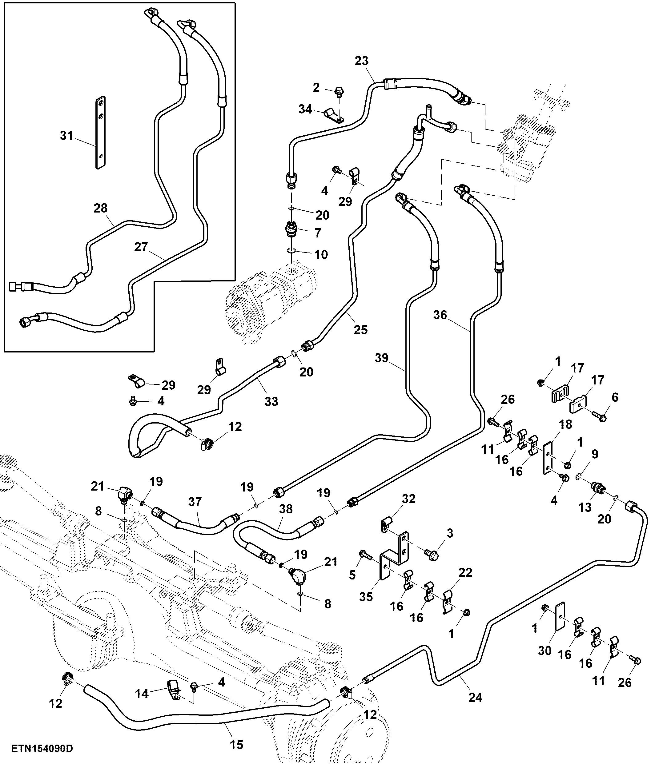 Hydraulic Steering Oil Lines, 4WD, Cab, W/ A/C, Paddy