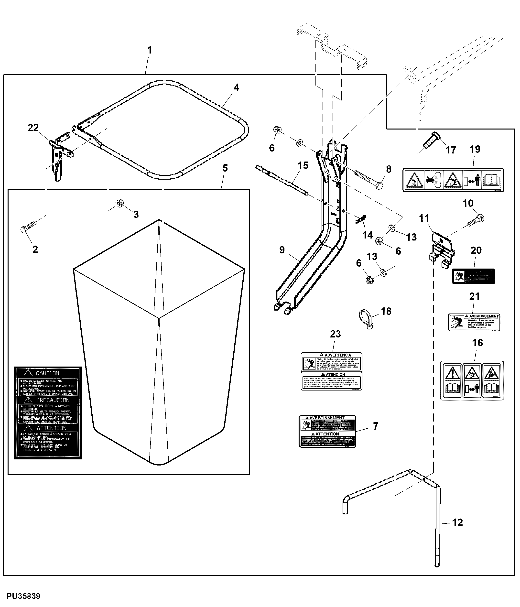 Material Collection System, 2 - Bag, 6.5 bushel, 48 inch, Attachment 3/3