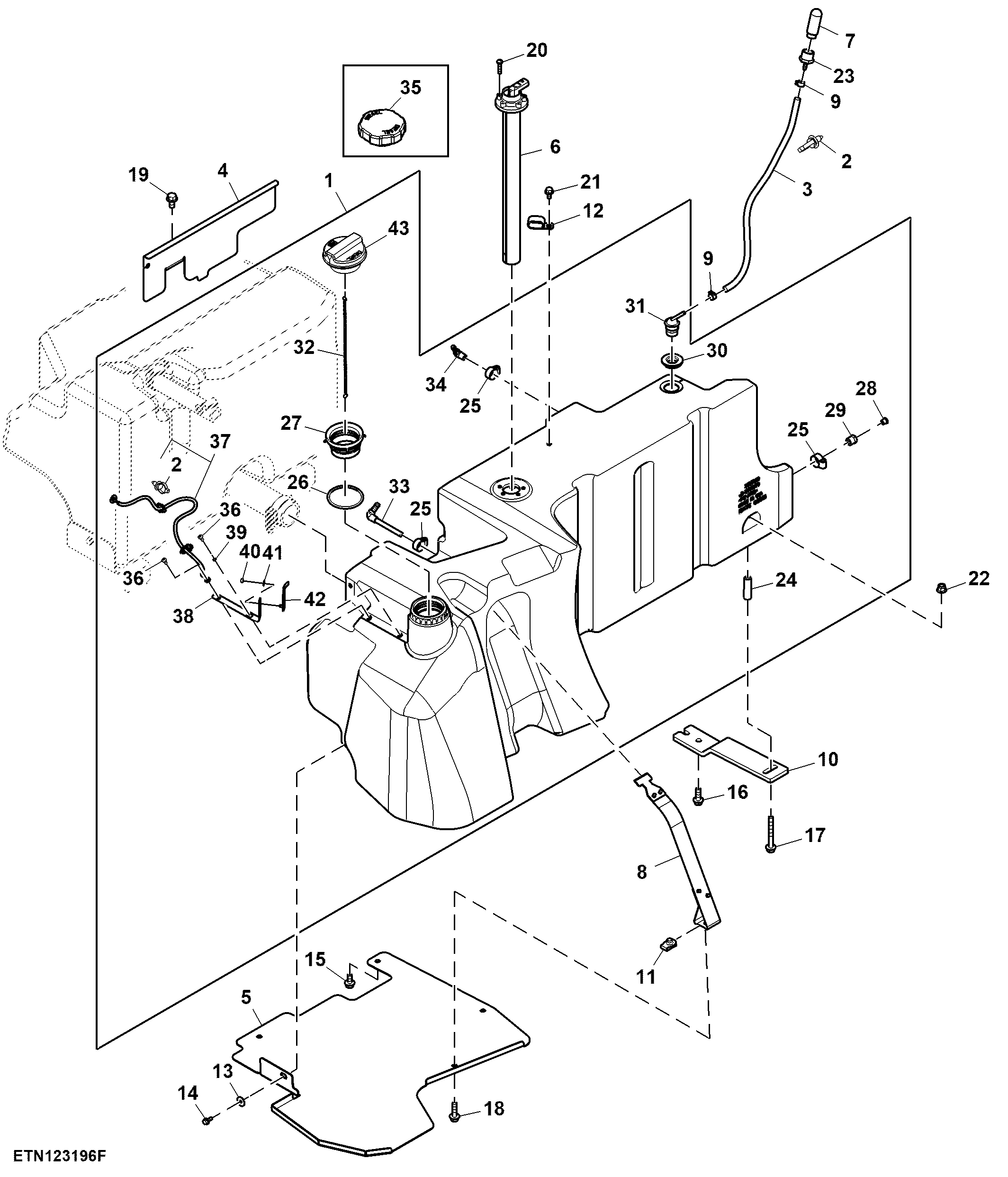 Fuel Tank, Standard Capacity, Cab, W/ Ground