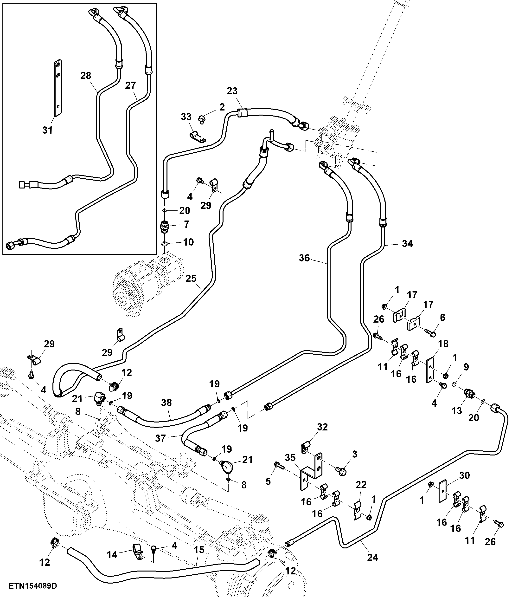 Hydraulic Steering Oil Lines, 4WD, Cab, W/O A/C, Paddy
