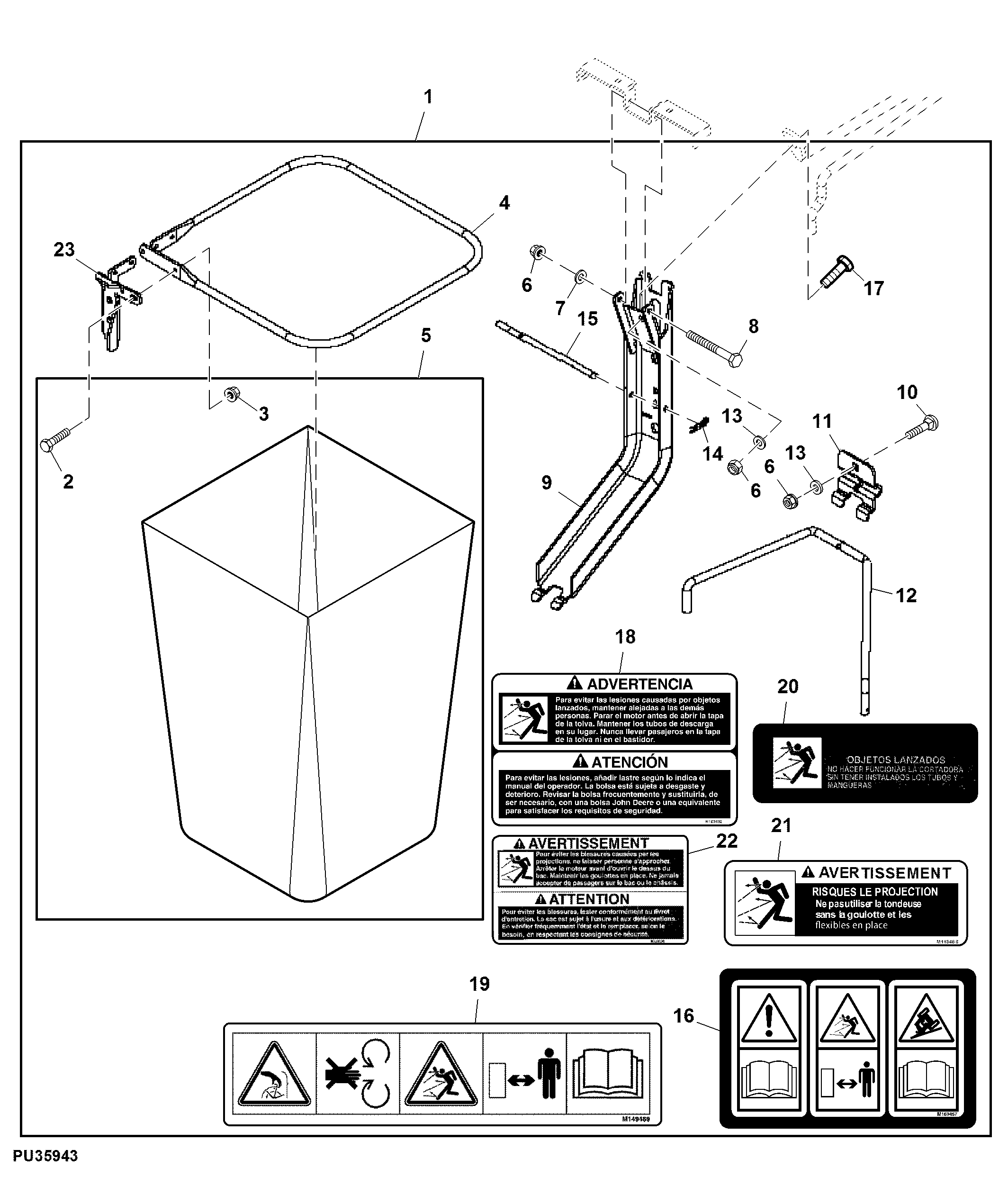 Material Collection System, 2 - Bag, 6.5 bushel, 54 inch, Attachment (3/6)