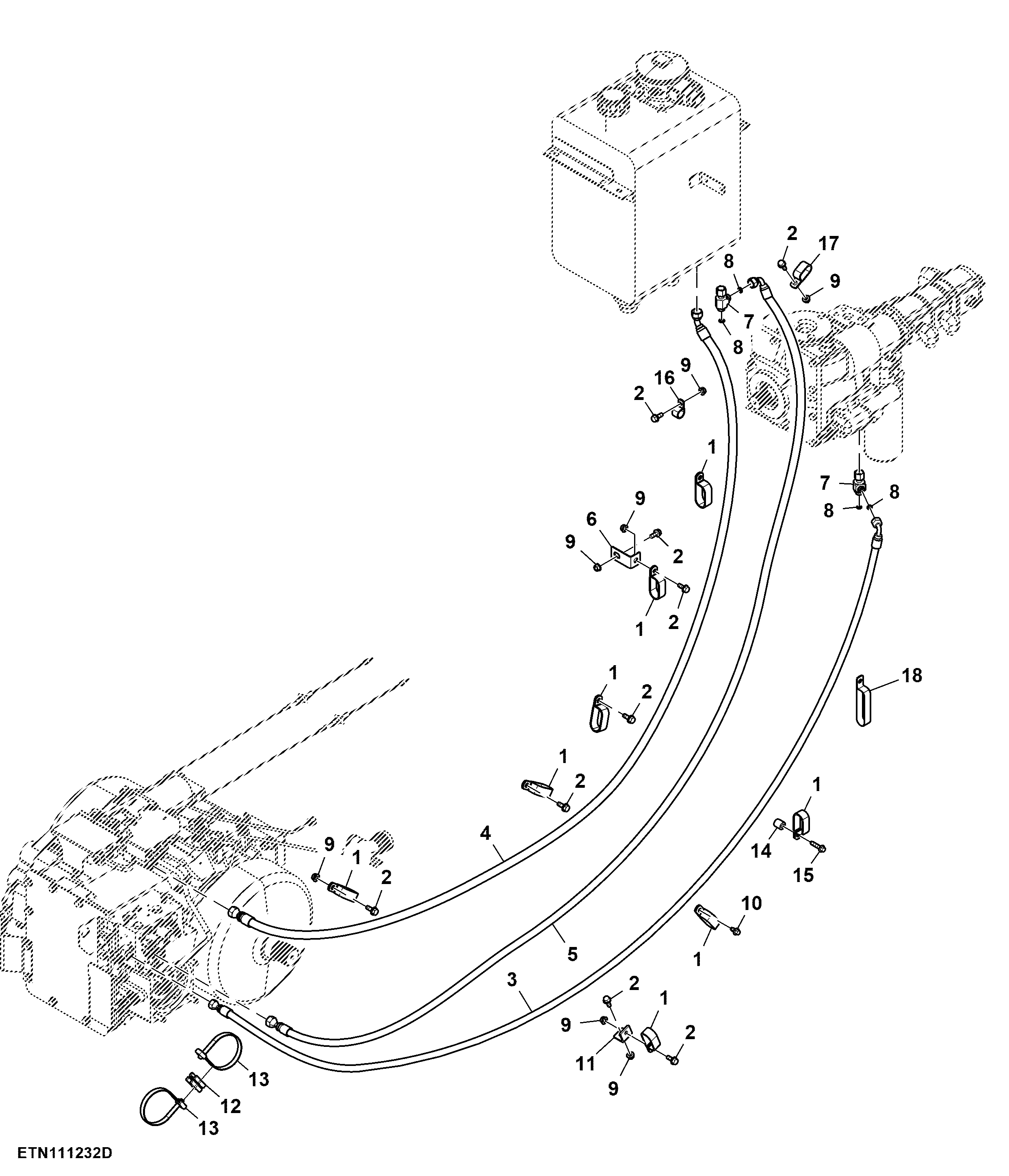 Hydraulic Hoses, Front Axle, Push Button Shift Transmission, Final Tier 4