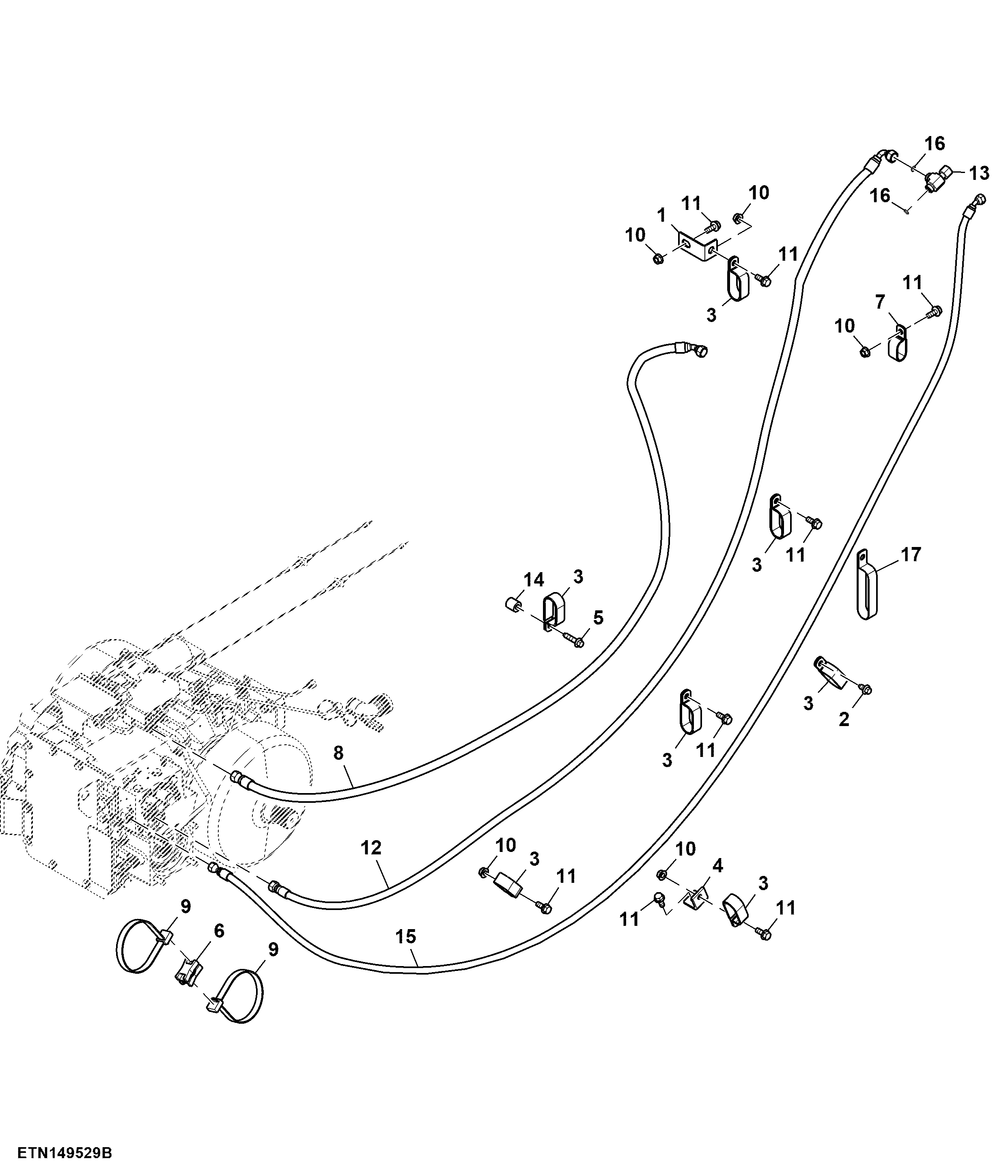 Hydraulic Hoses, Front Axle, Push Button Shift Transmission, Tier 2