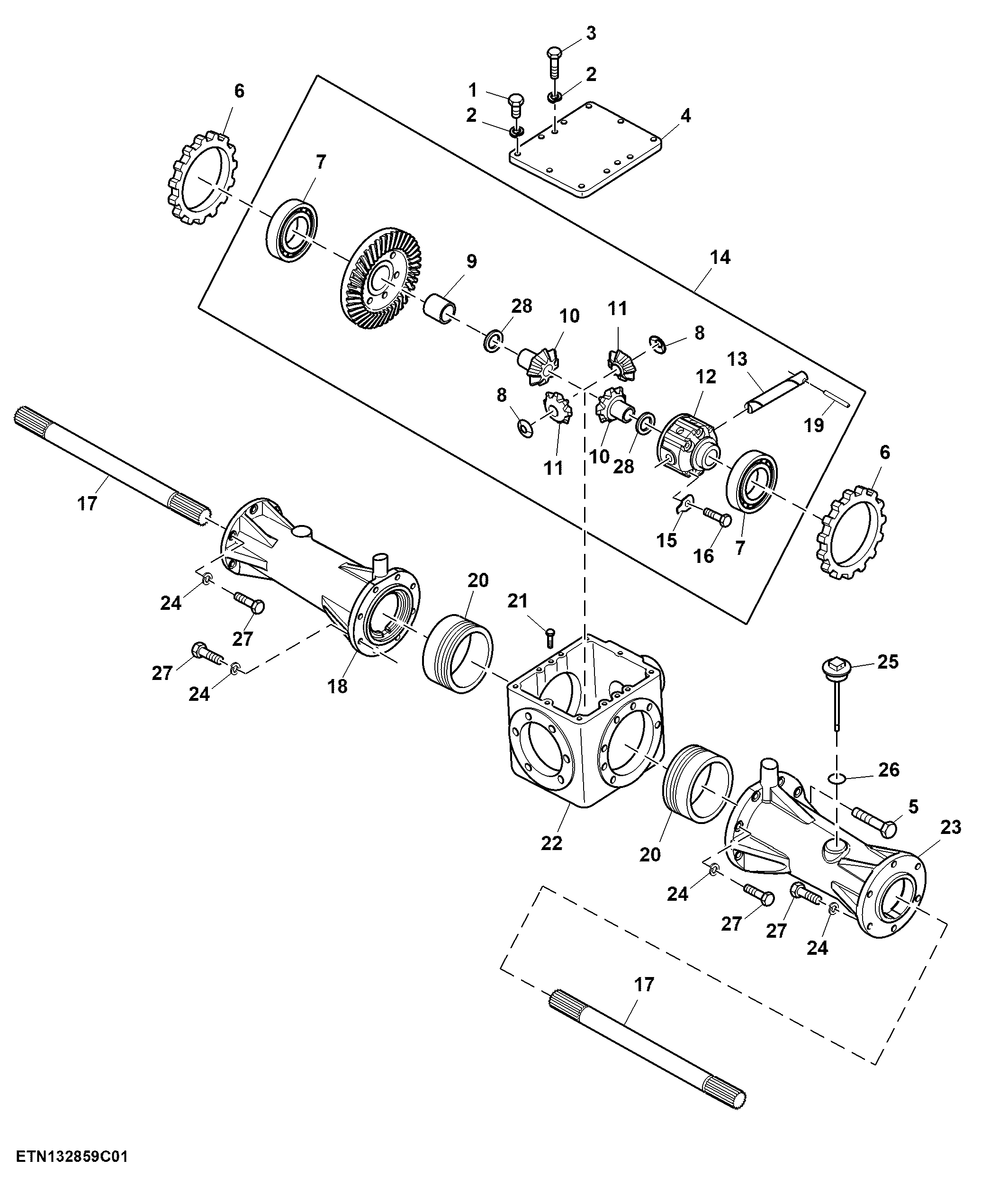 Front Axle Housing and MFWD Differential, 1300 mm
