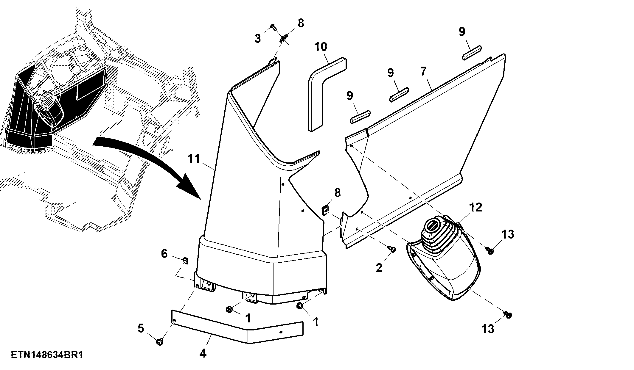 Side Console, RH, W/ Multi Function Lever, W/ Horizontal Exhaust, OOS
