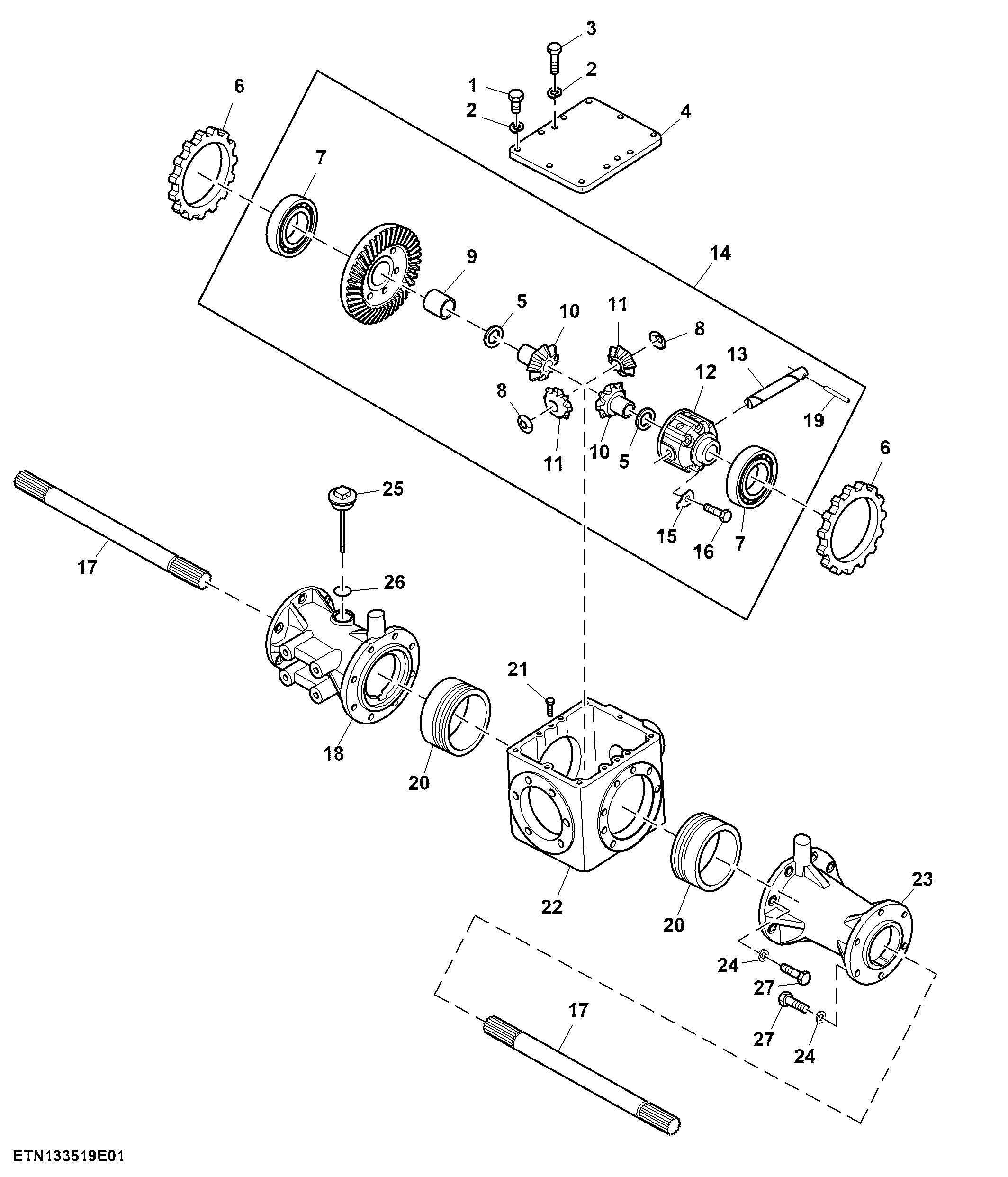 Front Axle Housing and MFWD Differential, 1000 mm