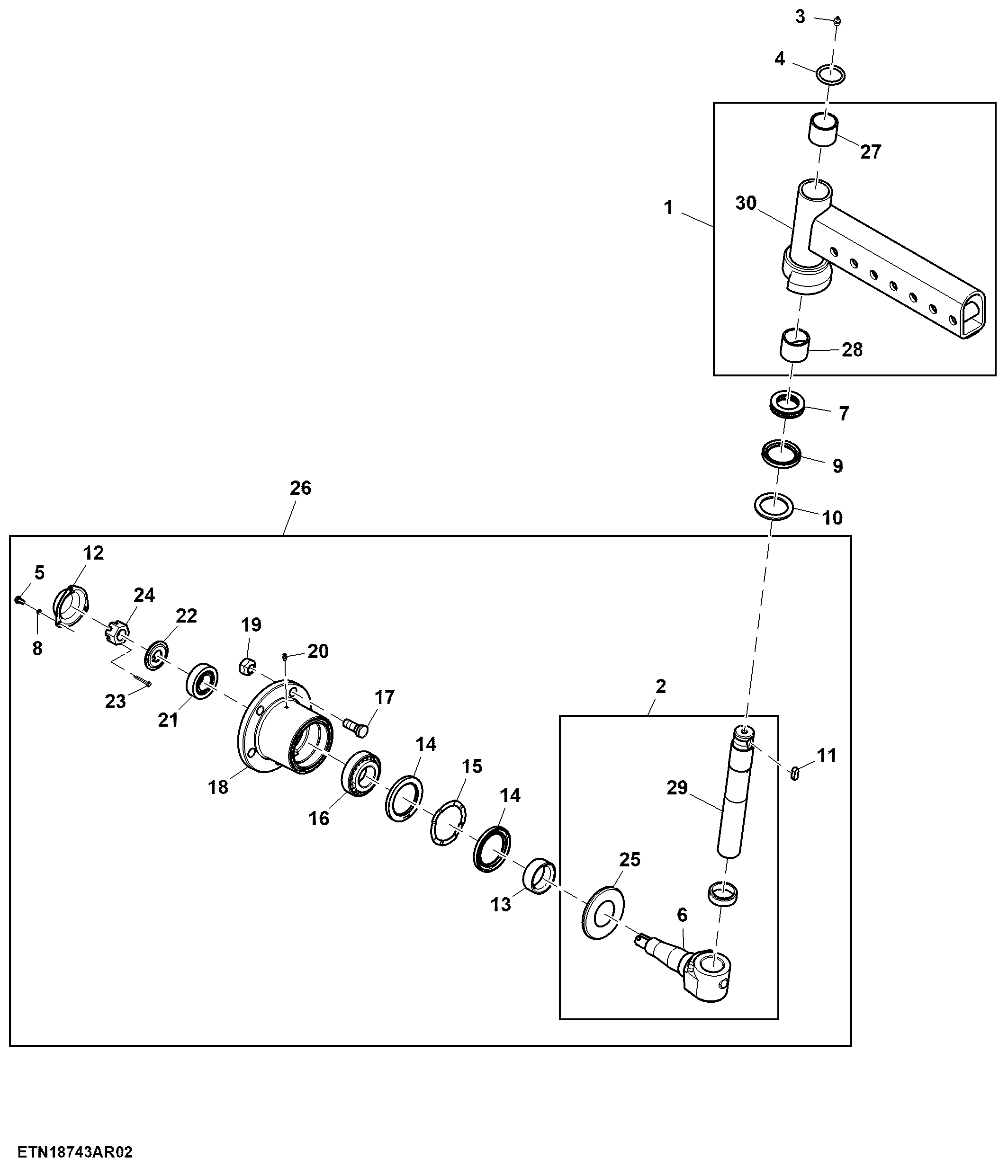 Front Axle Arm and Wheel Hub, 2WD ( - 416121)