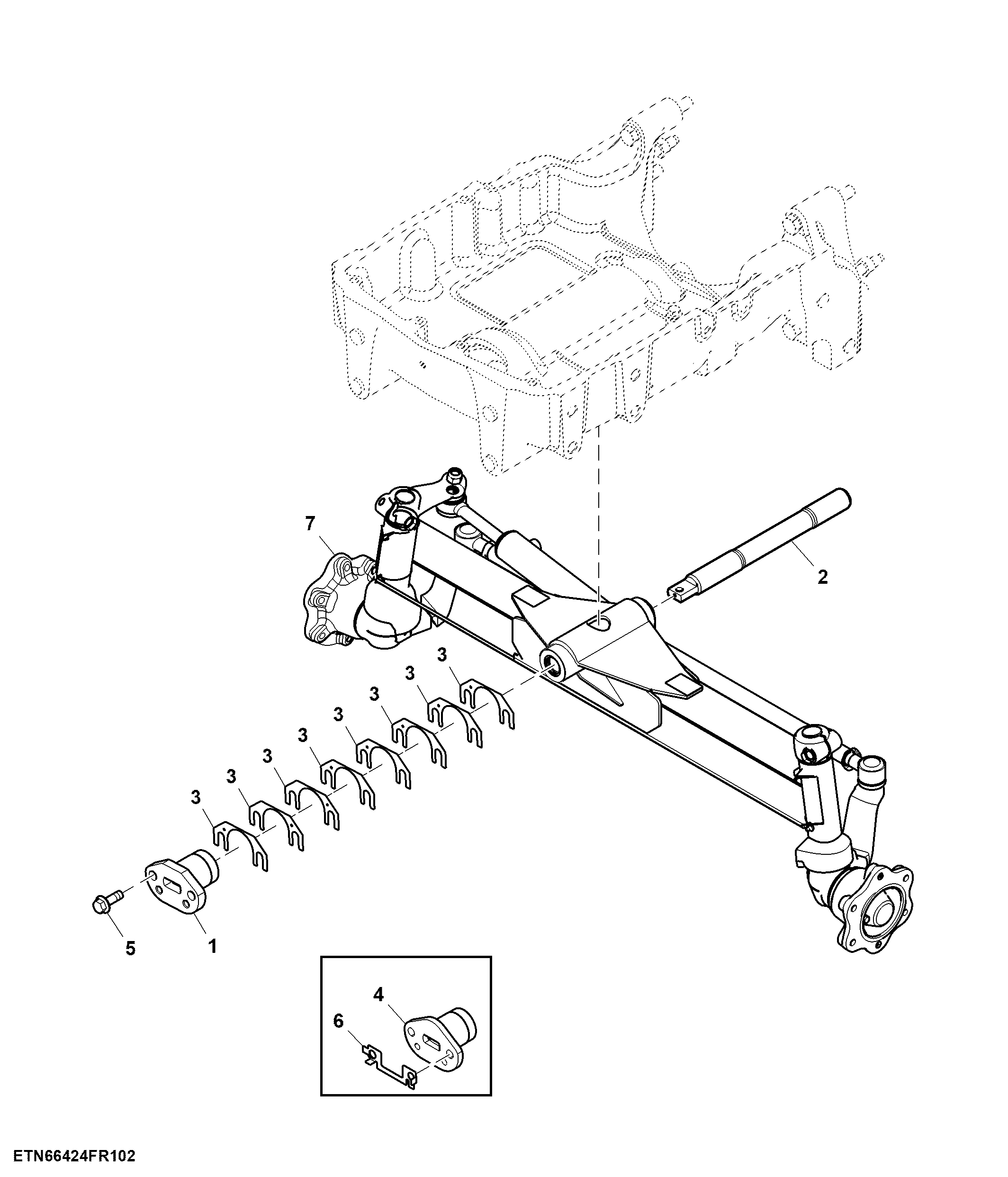 Front Axle and Mountings, Power Steering, 2WD, Non Adjustable