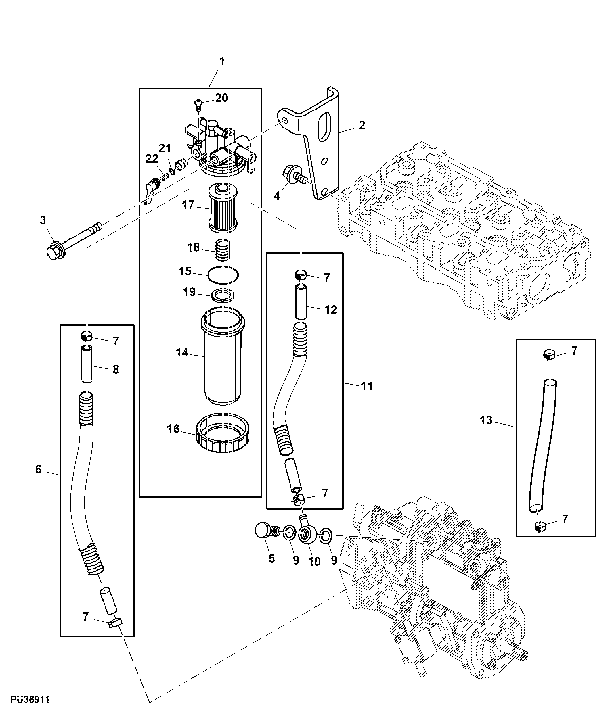 Fuel Filter and Fuel Lines (Engine Marked 3TNM72-BJLT)