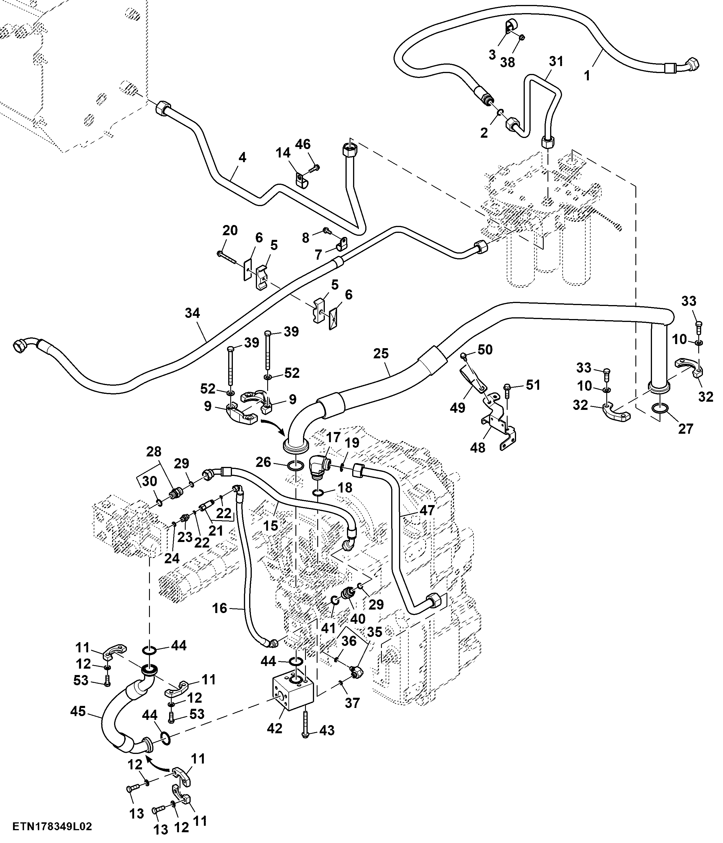 Hydraulic Lines, Standard Flow, W/ PTO, Double Reduction Axle (2/3)