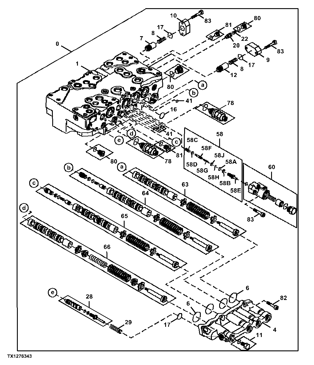 Control Valve Body and Spools, 4-Spool Side