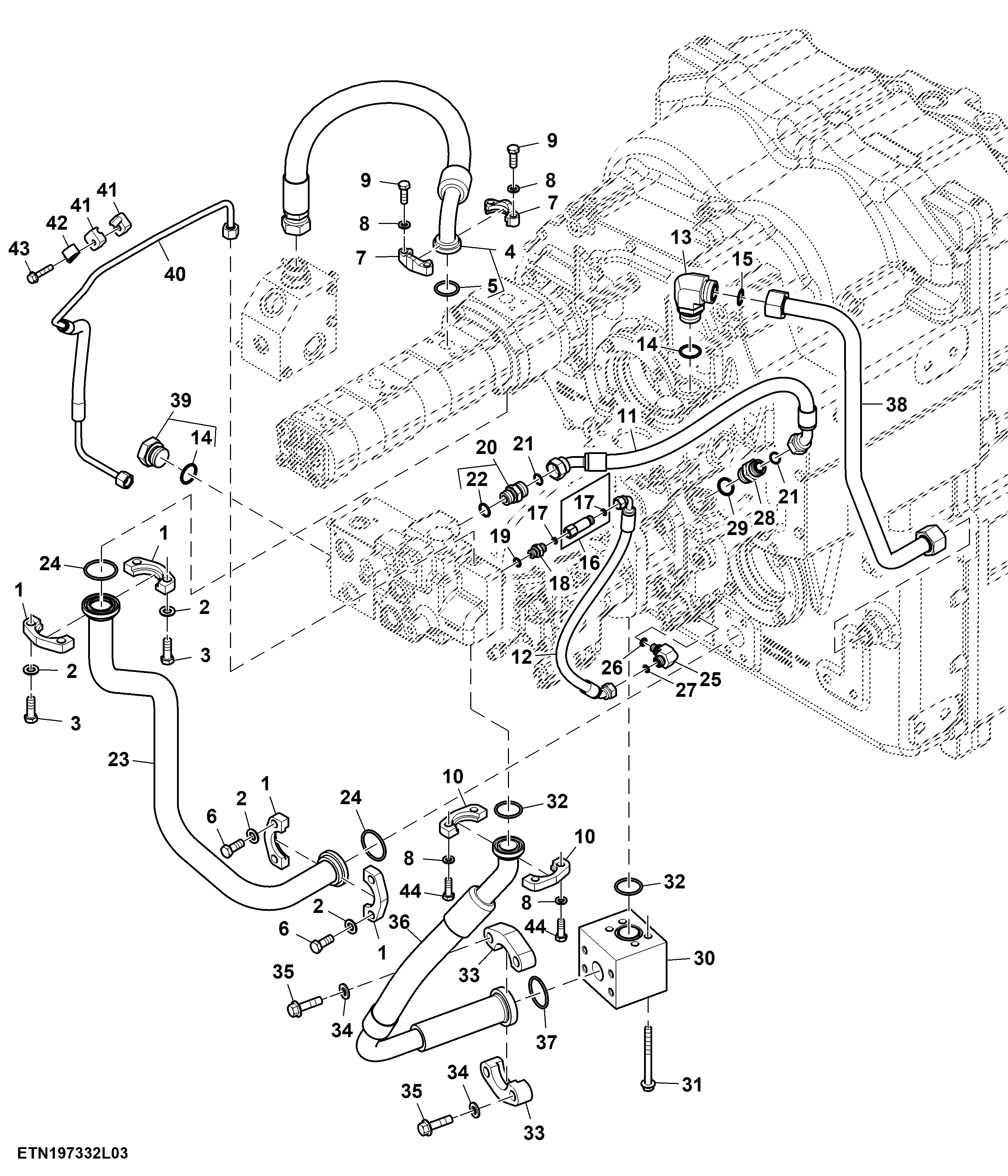 Hydraulic Lines, High Flow, Double Reduction Axle (For Scraper) (3/3) (805528 - 807783)