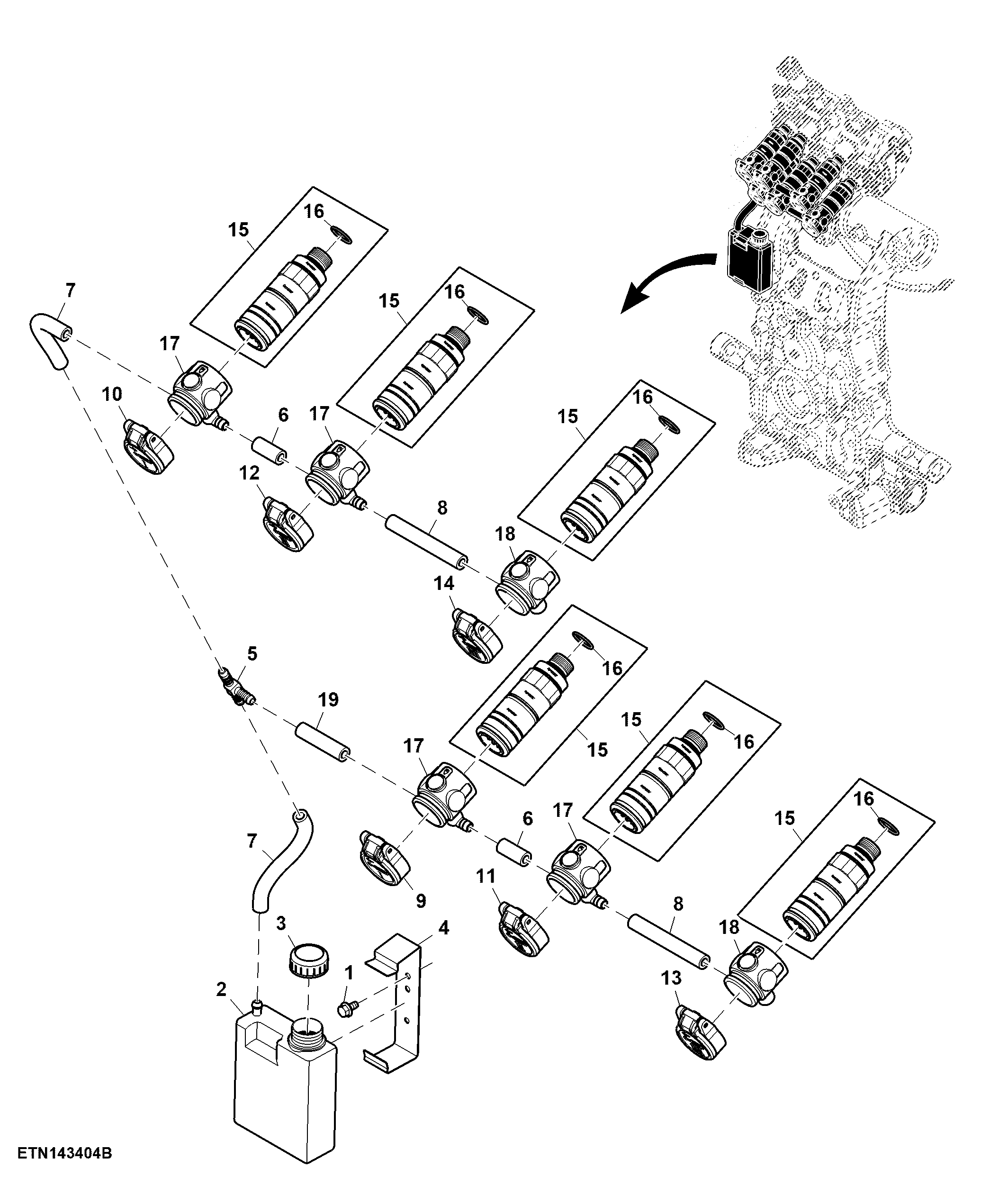Quick Coupler Plug, W/ Oil Drain Triple SCV, Open Center Hydraulics