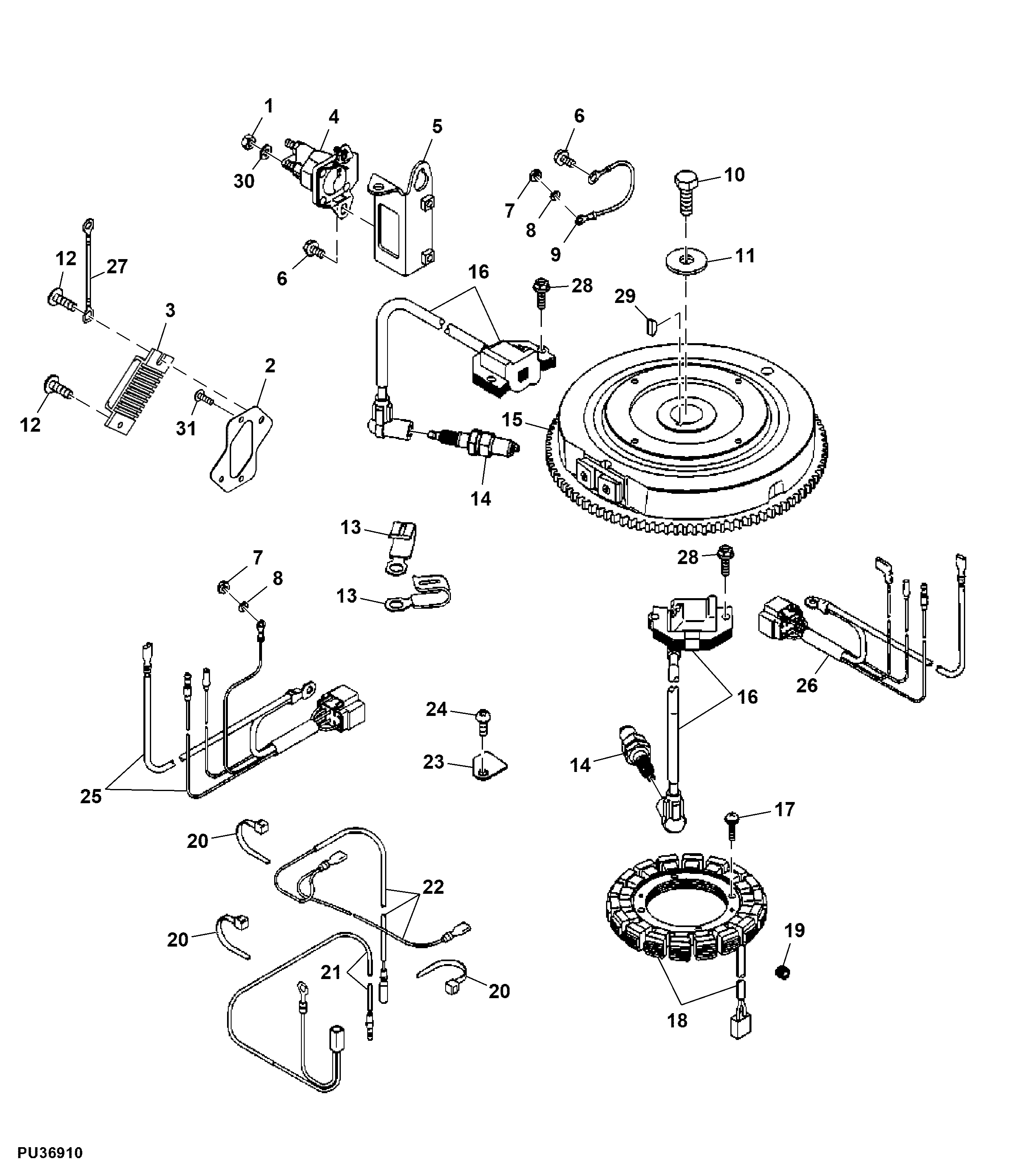Flywheel, Ignition Coil and Voltage Regulator ( - 110000)