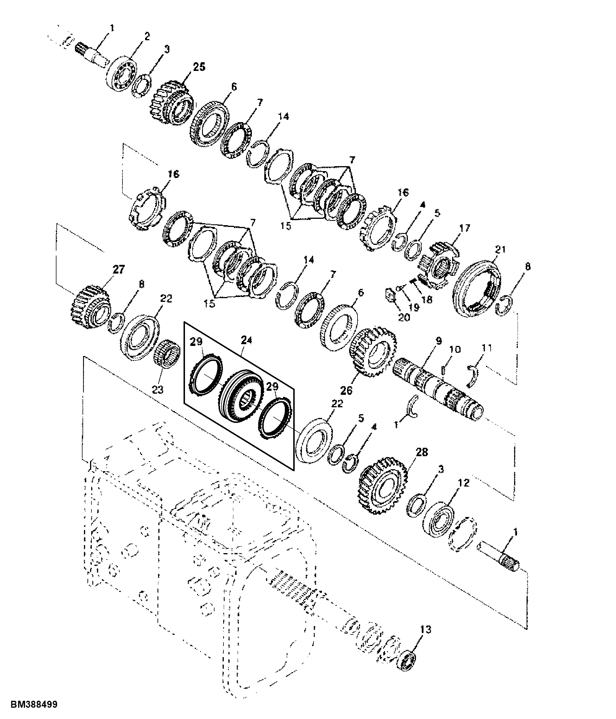 TRANSMISSION TOP SHAFT AND GEARS (PARTIAL SYNCRO)
