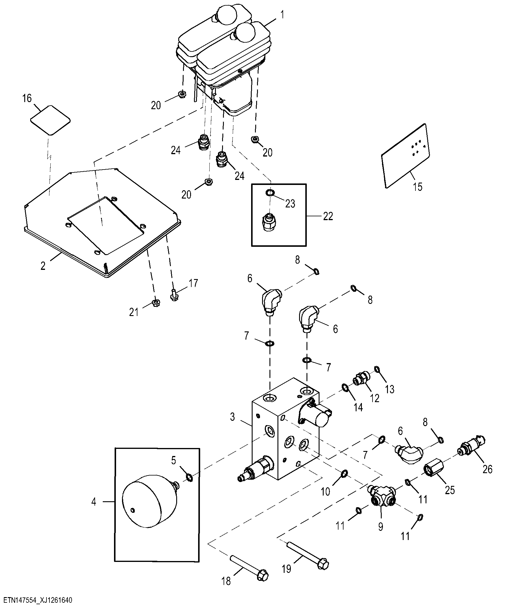 Pilot Controls, 2 Lever Without Front Hydraulics