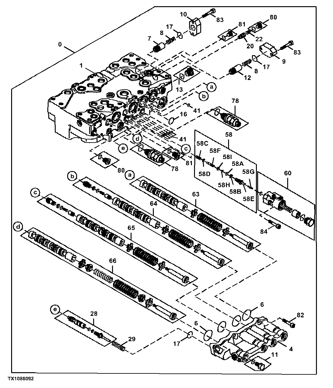 Control Valve Body and Spools, 4-Spool Side